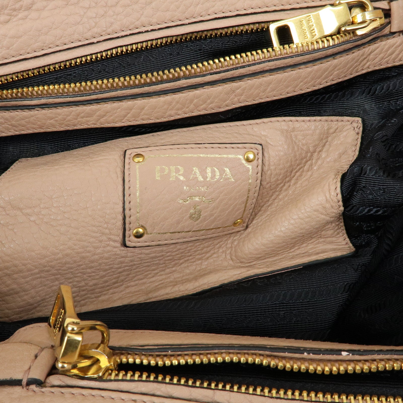 PRADA Triangle Logo Leather Tote Bag Shoulder Bag Pink Beige