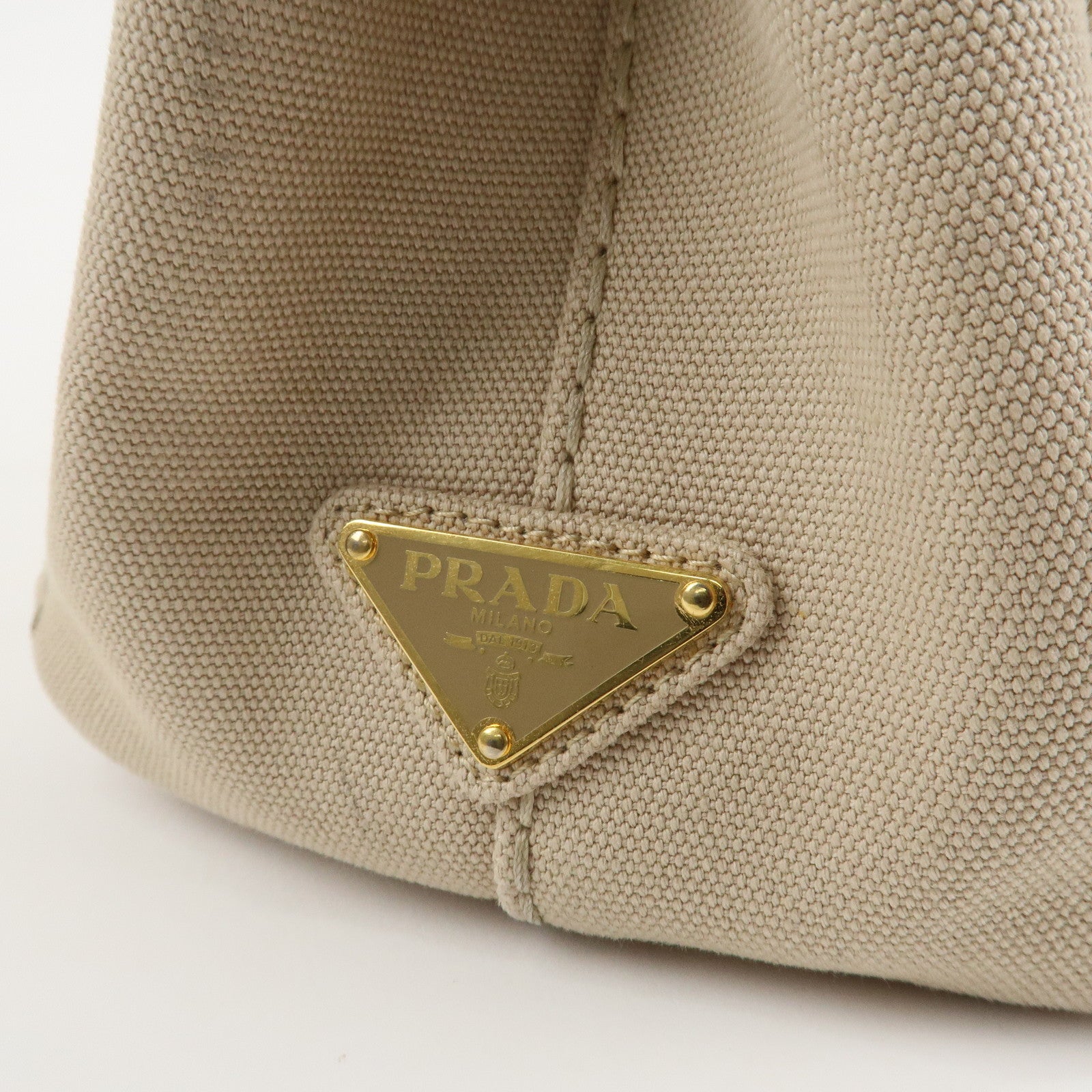 PRADA Logo Canapa Mini Canvas Tote Bag Hand Bag Beige 1BG439 Used