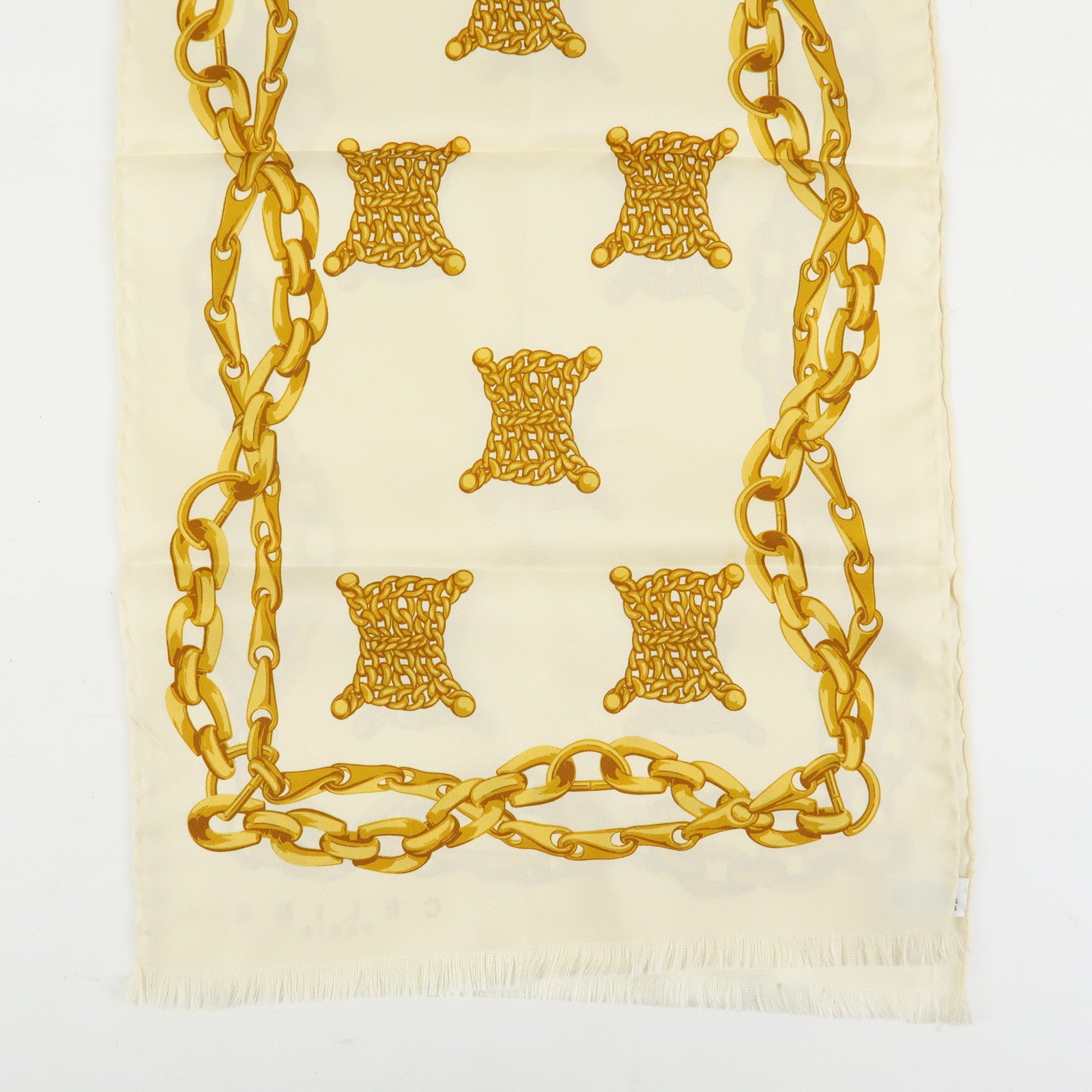 CELINE Macadam Chain Patten Silk 100% Scarf Ivory Gold