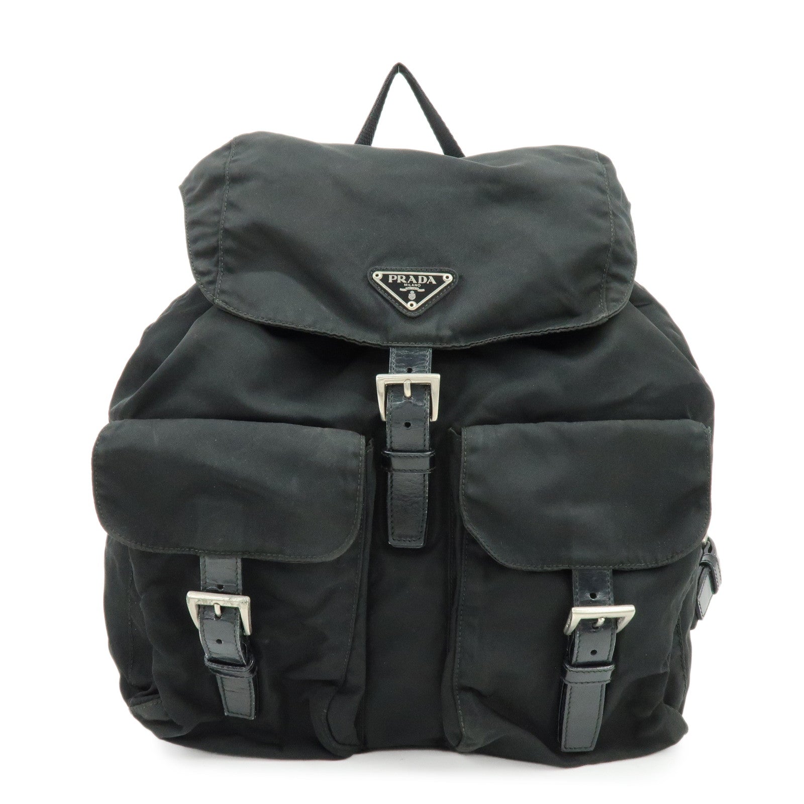 PRADA Triangle Logo Nylon Leather Backpack Rucksuck Black