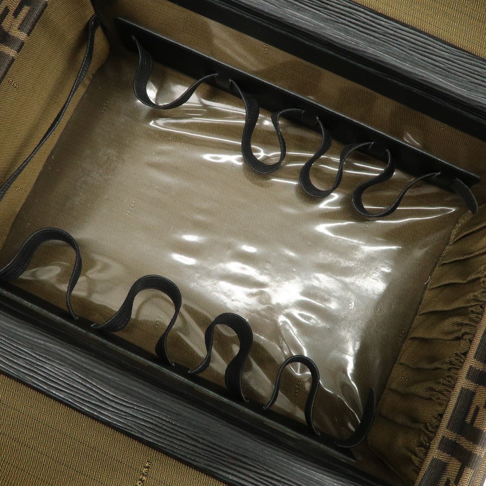 FENDI Zucca Canvas Leather Vanity Bag Makeup Box Brown Black