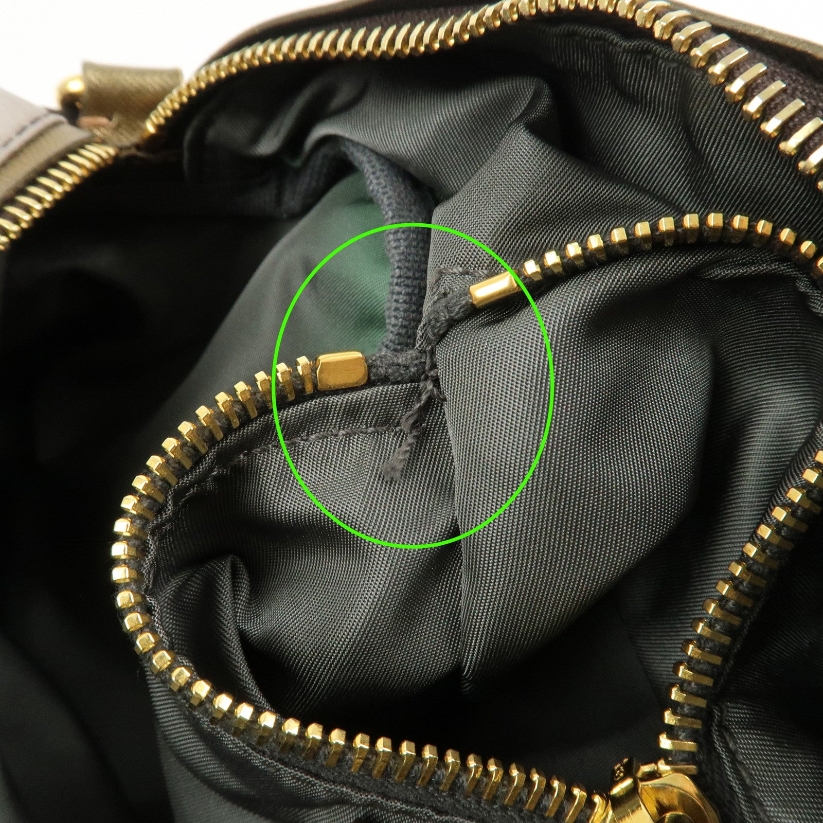 PRADA Logo Nylon Leather Boston Bag Shoulder Bag Gray Gold BL0567