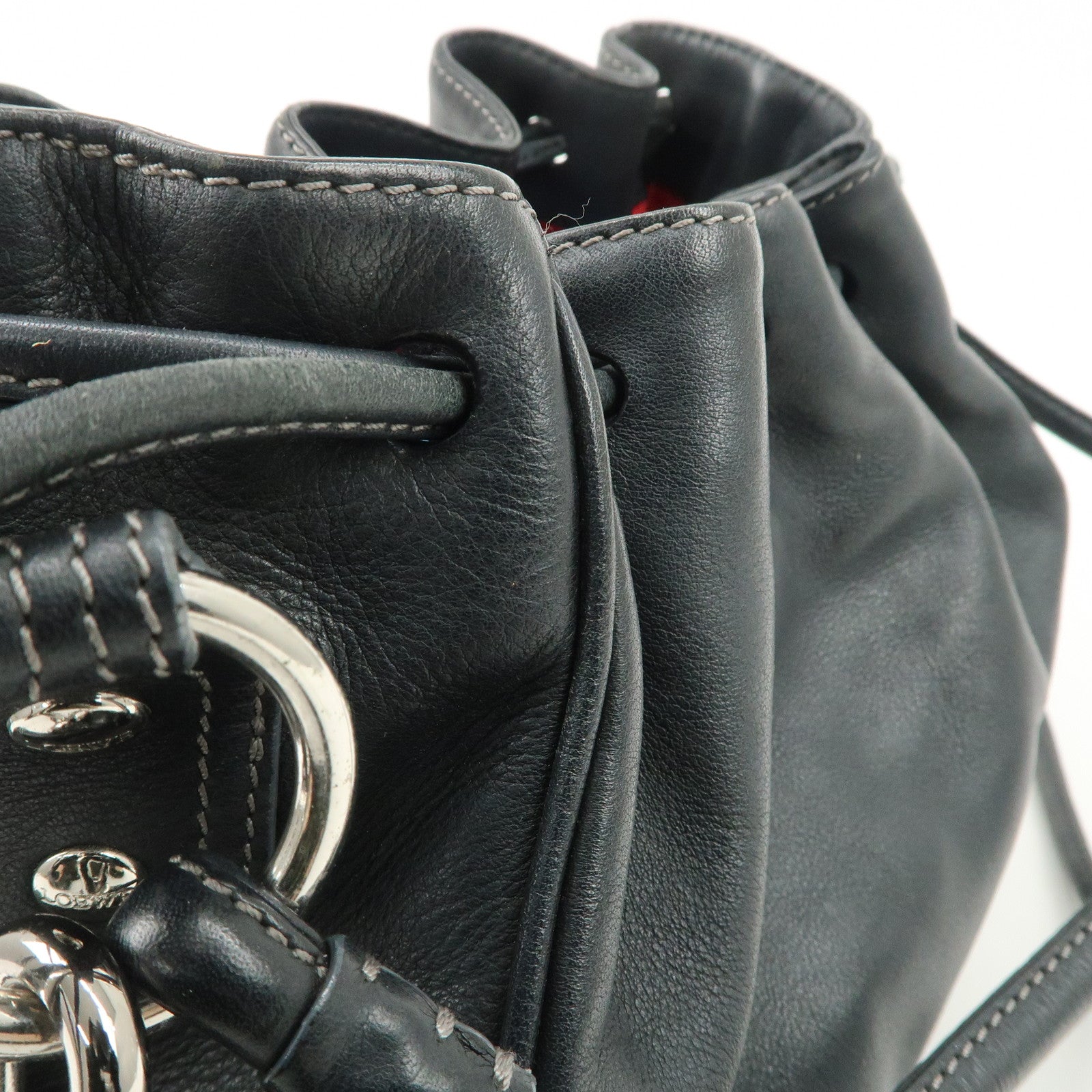 LOEWE Anagram Leather Suede Shoulder Bag Black Silver Used