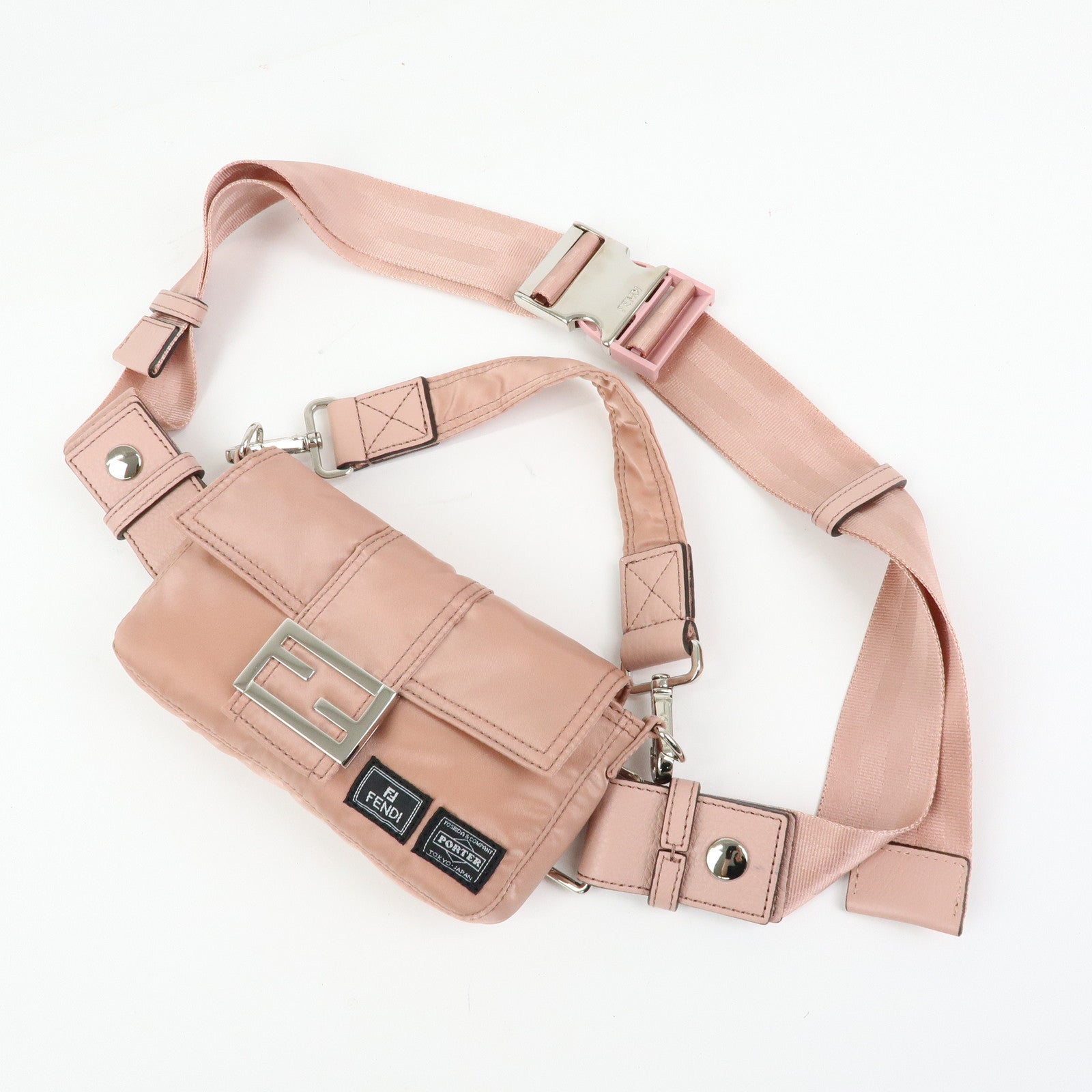 FENDI Baguette Mini Nylon Leather 2WAY Bag ×PORTER Pink 7AS138