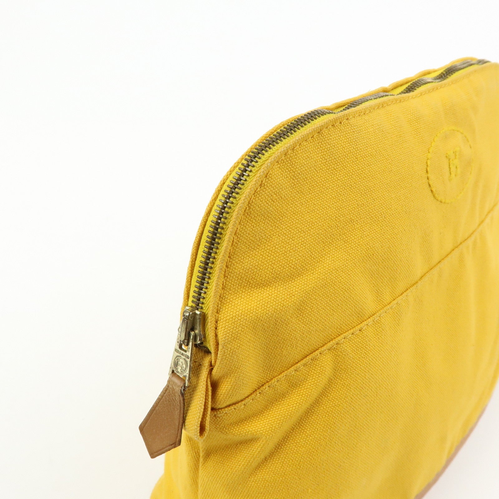 HERMES Bolide MM Canvas Leather Pouch Cosmetic Pouch Yellow