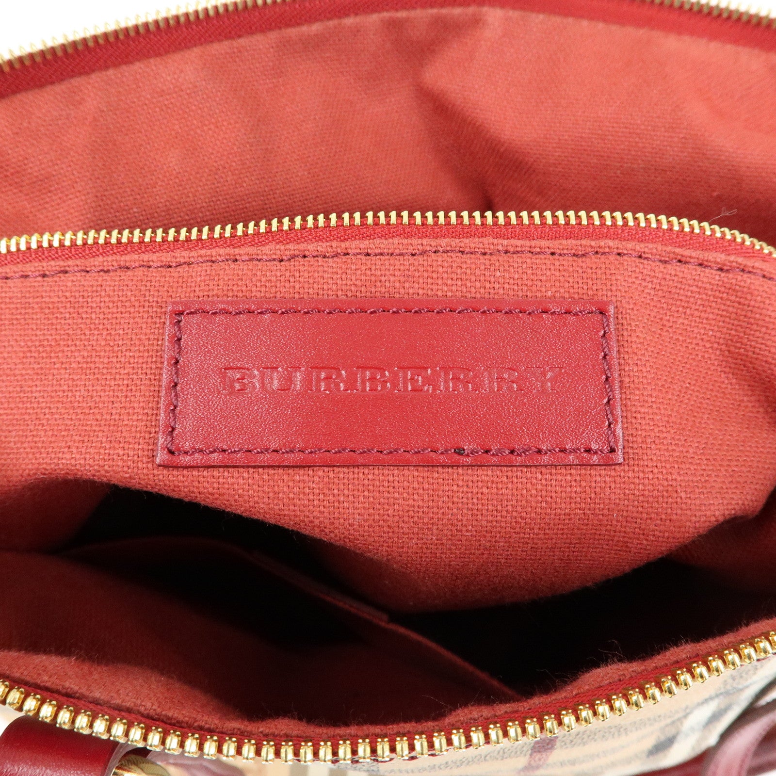 BURBERRY Nova Plaid PVC Leather Tote Bag Hand Bag Beige Red