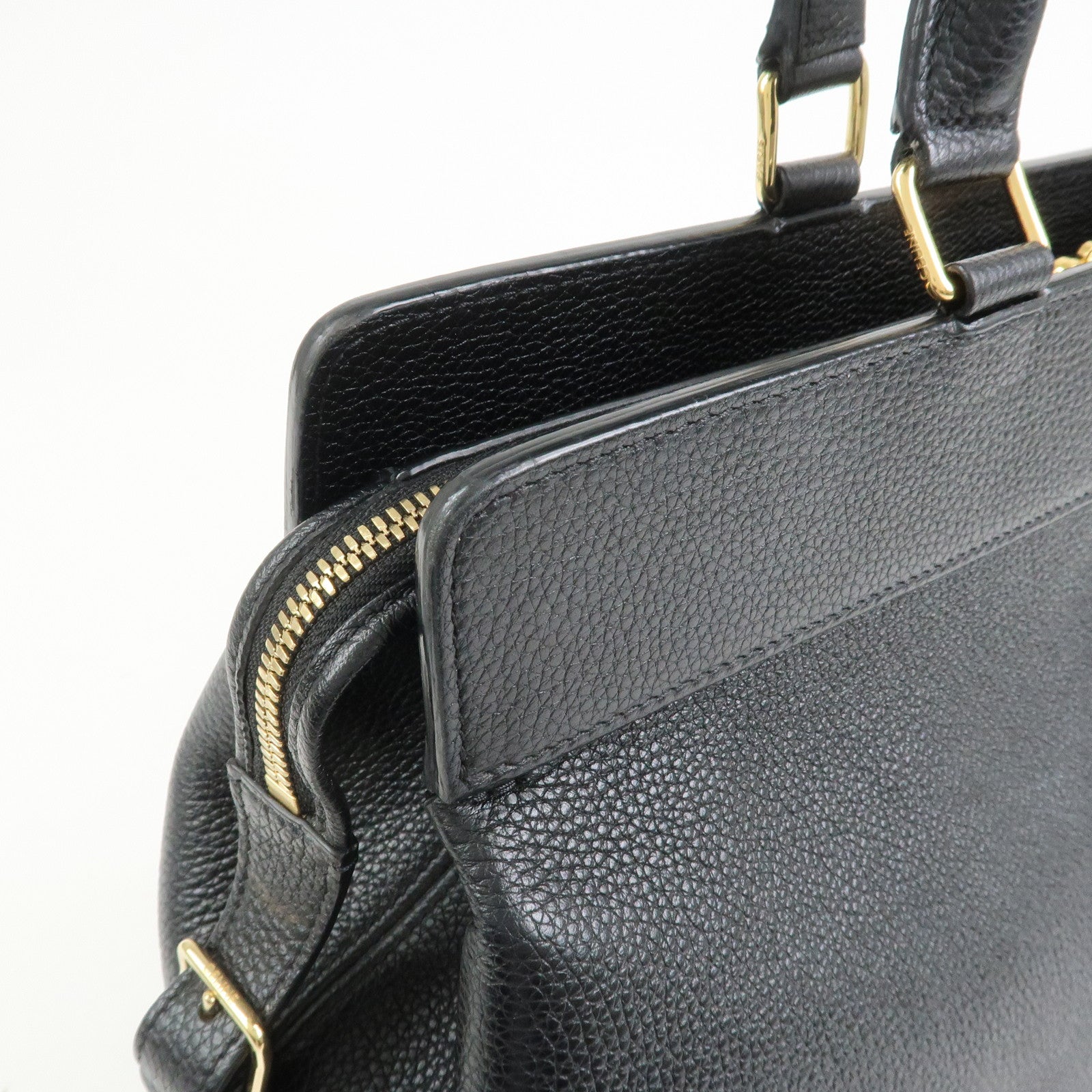 CELINE Calf Leather Boston Bag Hand Bag Black