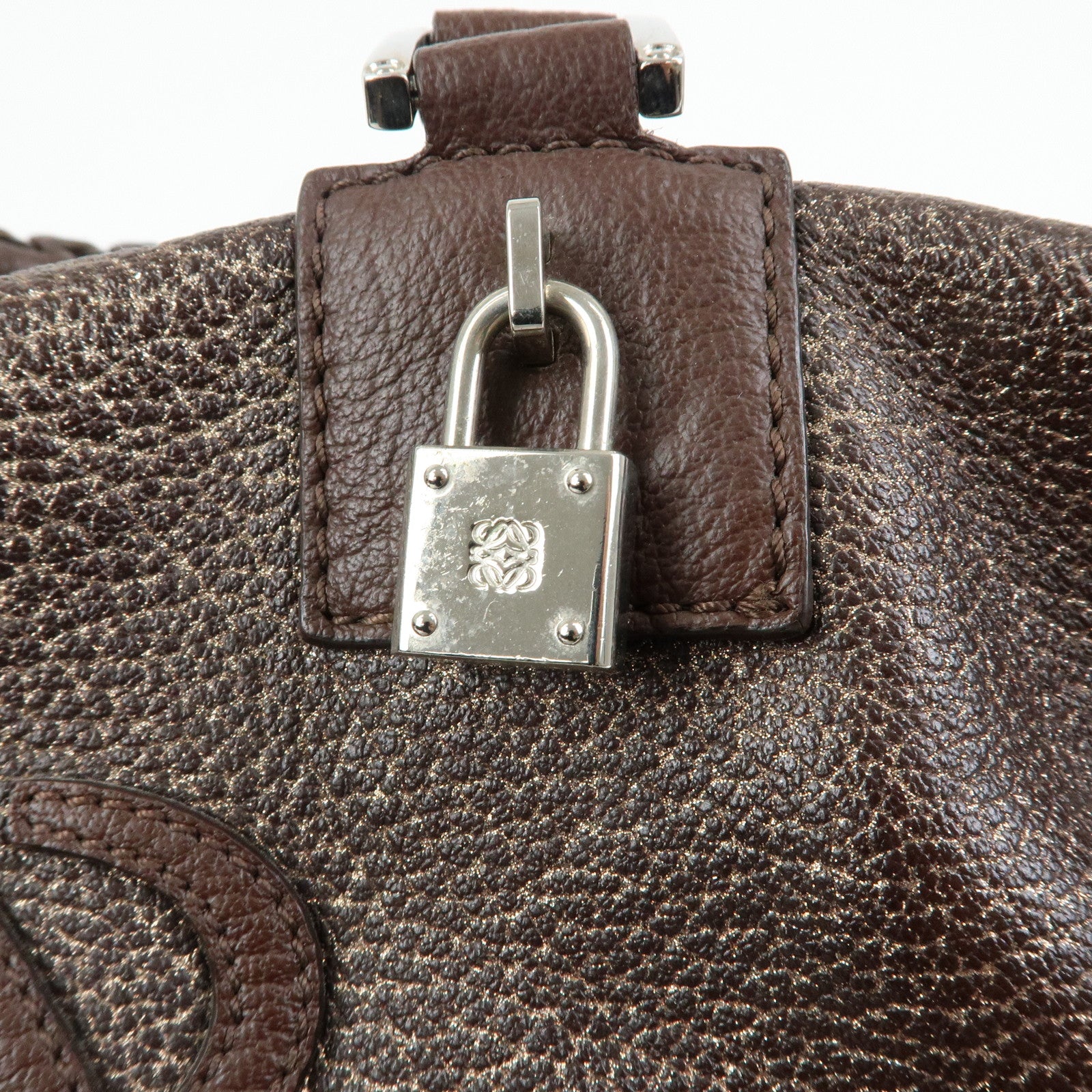 LOEWE Anagram Amazona 36 Leather Hand Bag Boston Bag Brown