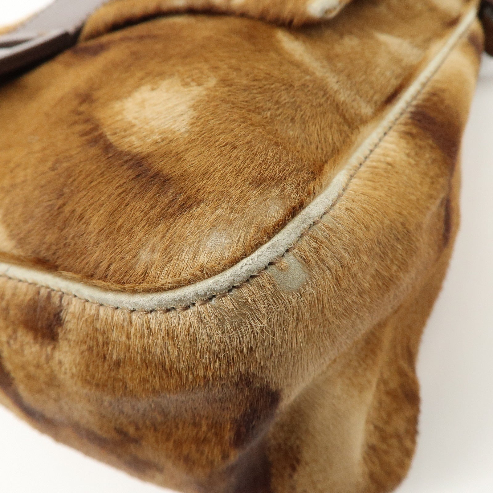 FENDI Mamma Baguette Unborn Carf Leather Shoulder Bag Brown 26323 Used