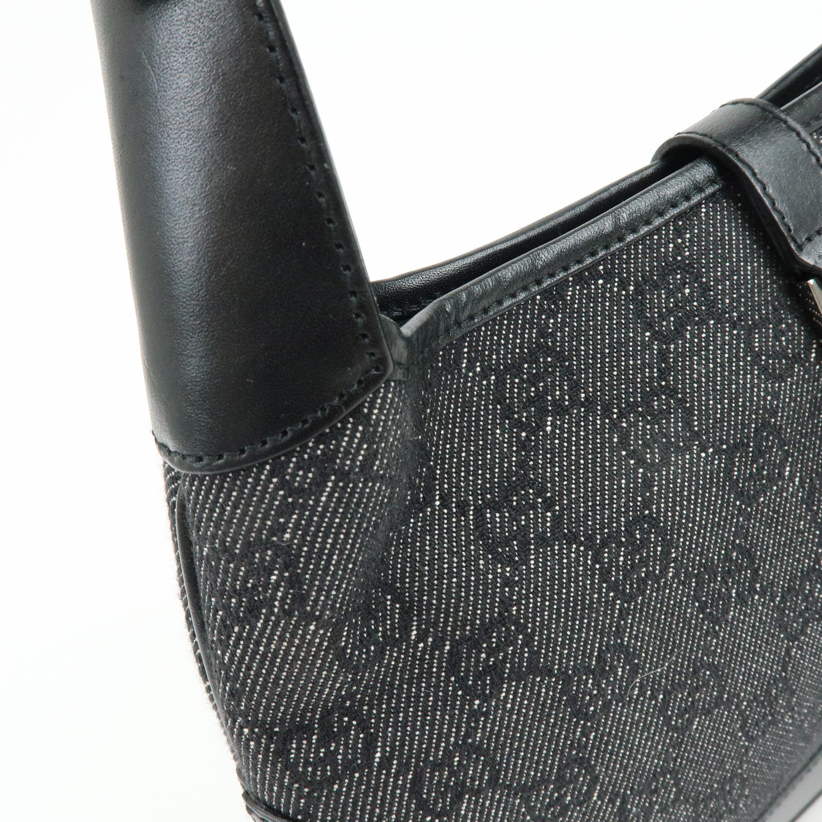 GUCCI Jackie GG Denim Leather Shoulder Bag Black 01147・001013