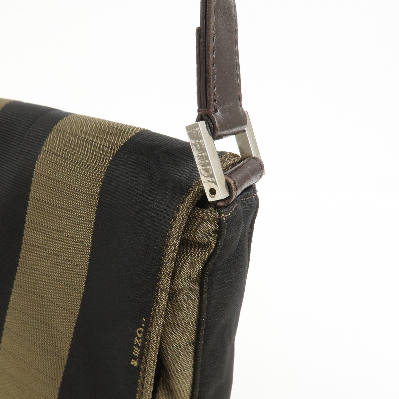 FENDI Pequin Canvas Leather Shoulder Bag Brown Black 26654