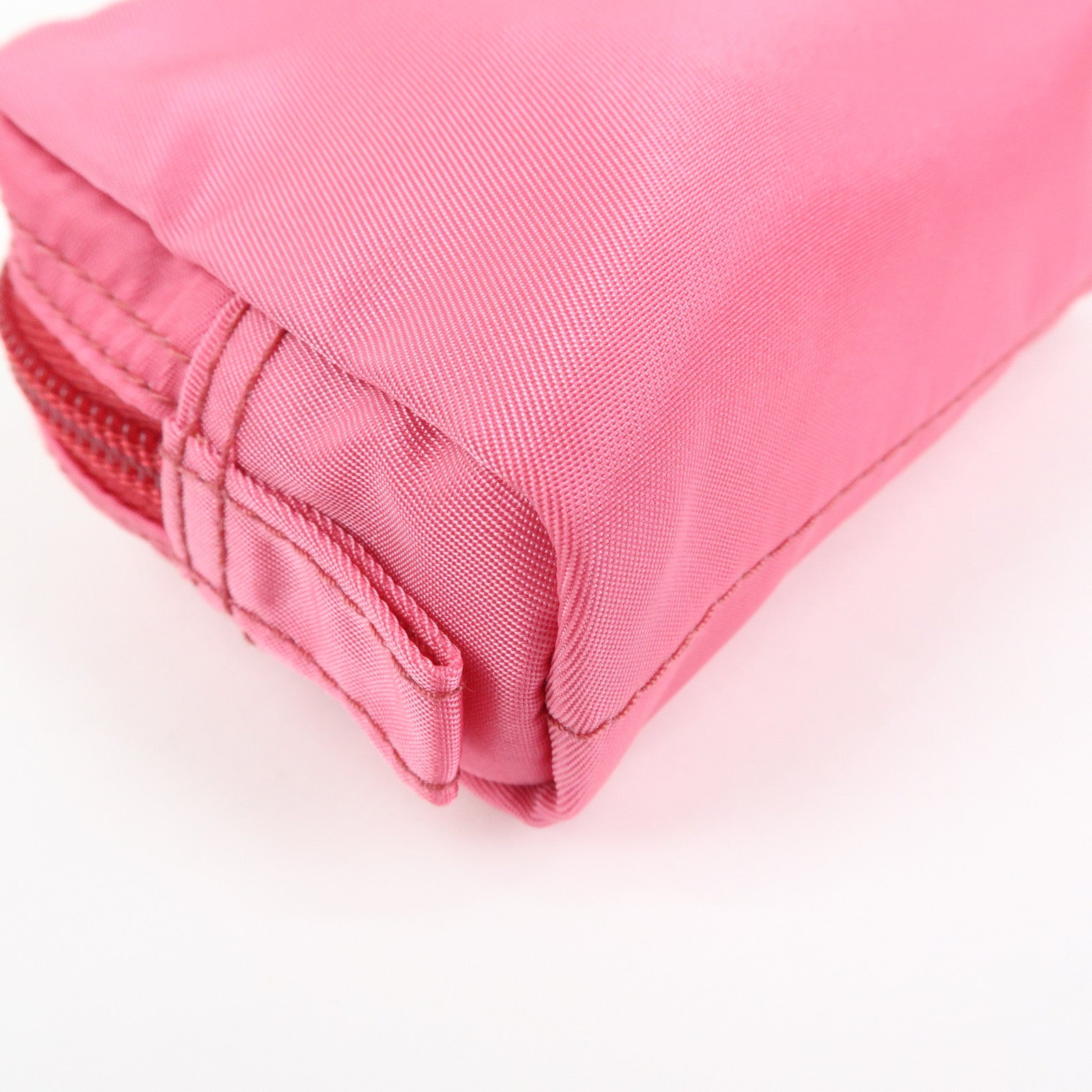 PRADA Triangle Logo Nylon Cosmetic Pouch Pink 1N0399