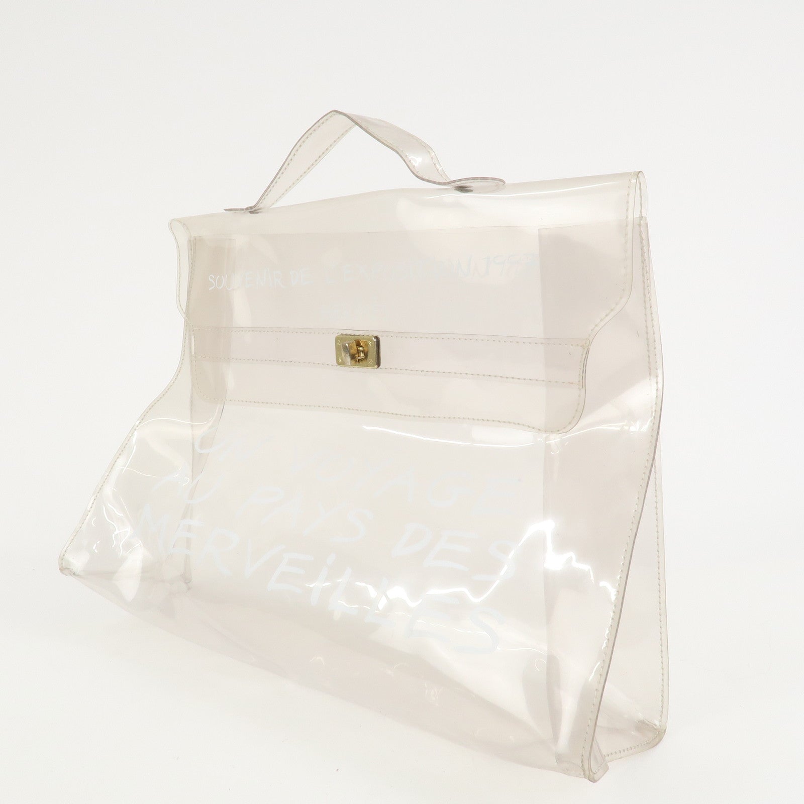 HERMES Vinyl Kelly Hand Bag Clear White Gold