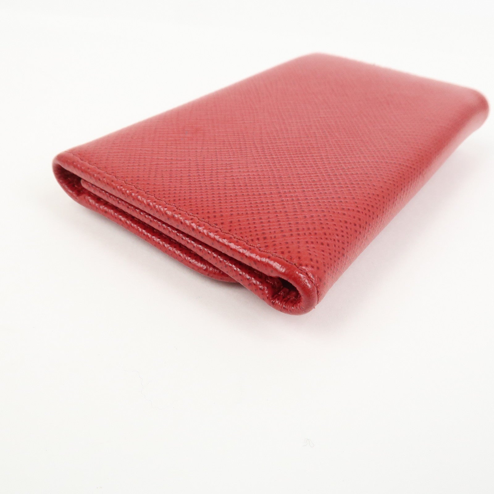 PRADA Logo Saffiano Leather Key Case Key Holder Red 11BG222