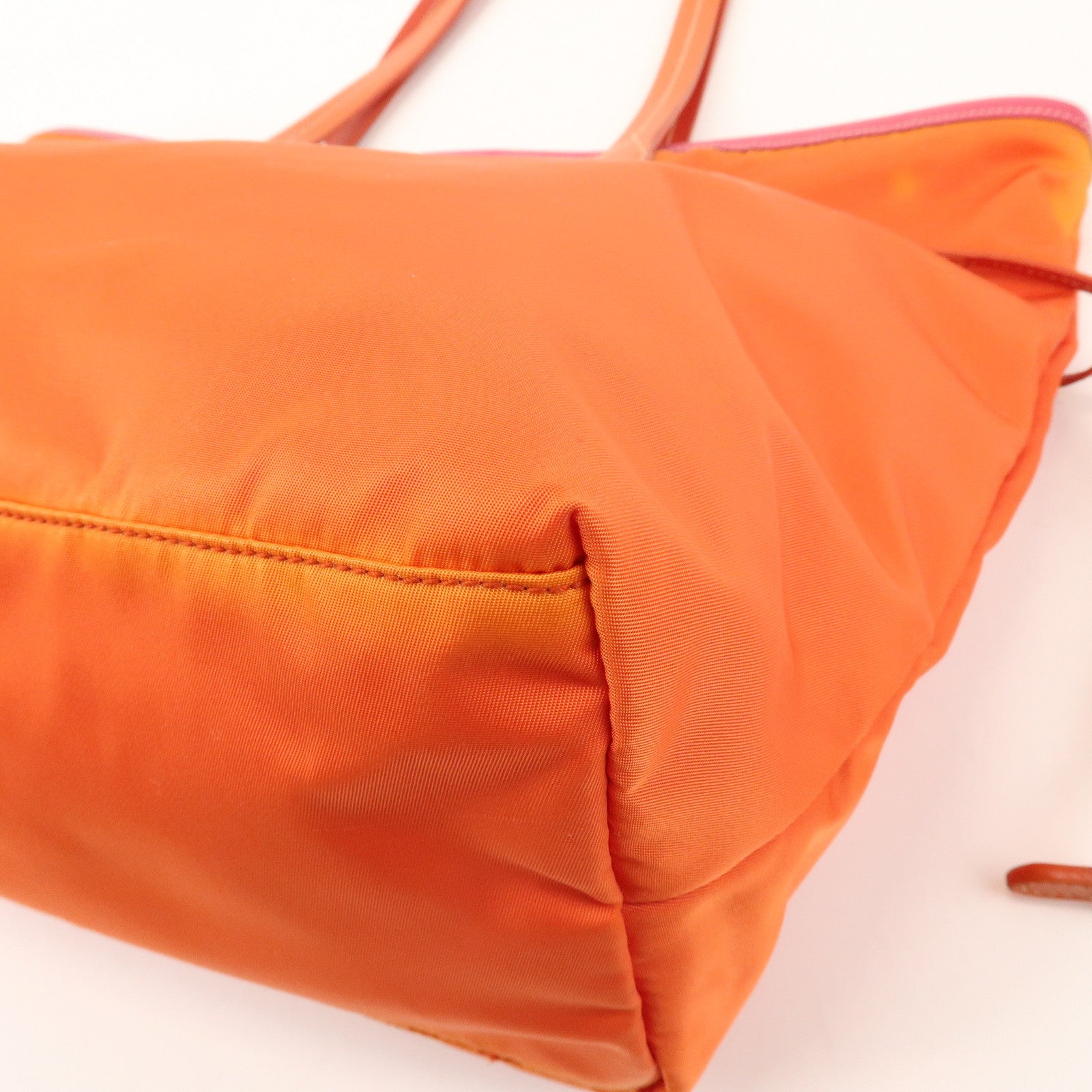 PRADA Nylon Saffiano Leather Tote Bag Orange Pink BR3924