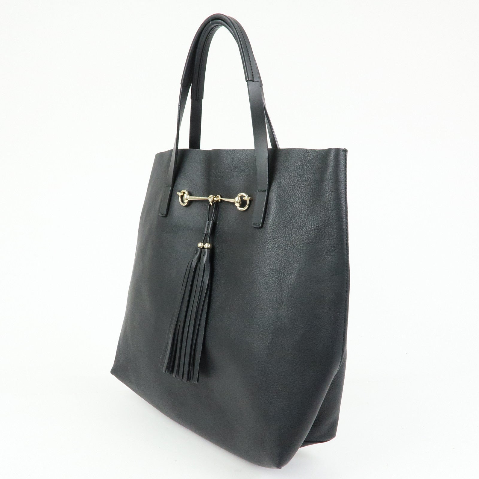 GUCCI Horsebit Leather Tassel Tote Bag Shoulder Bag Black 297006