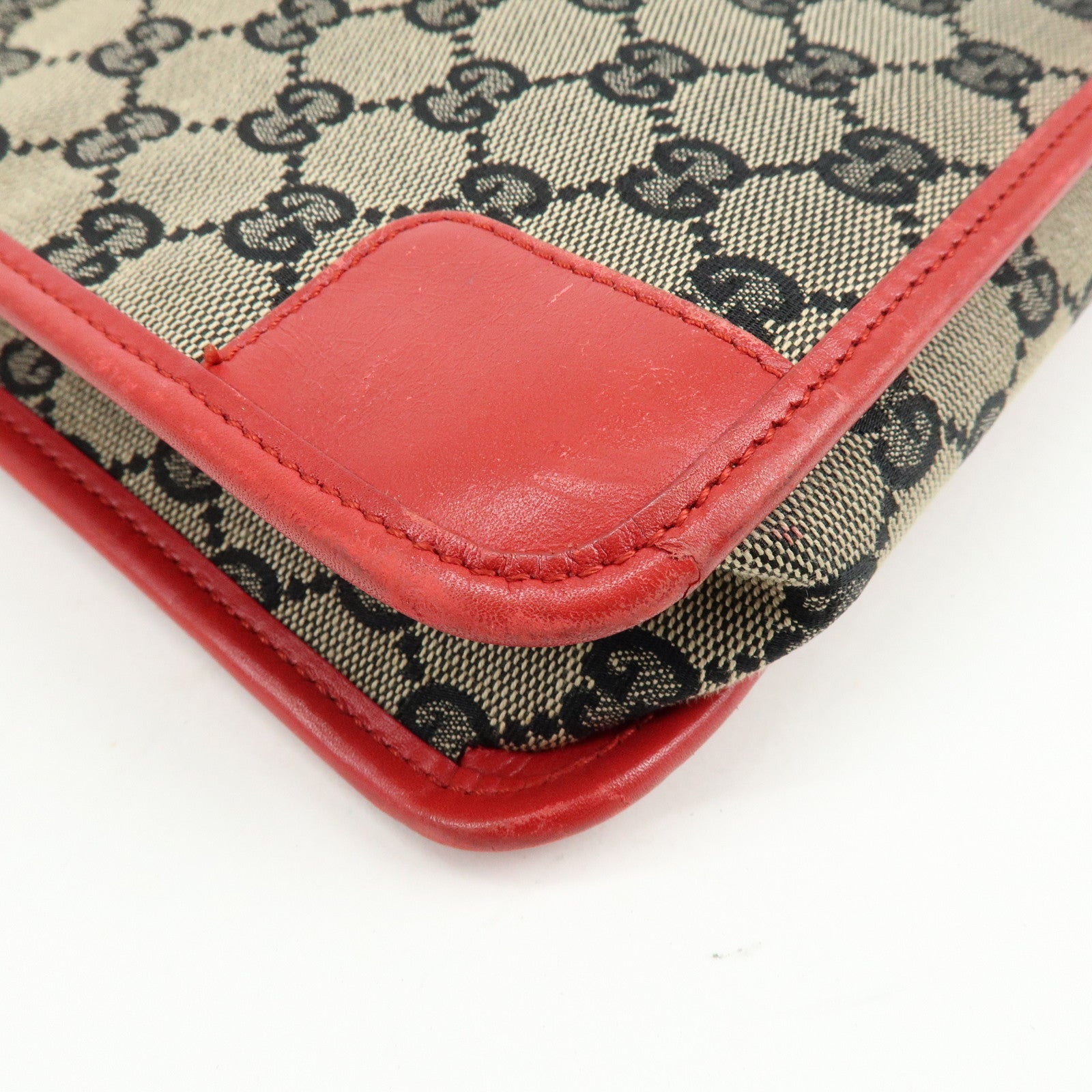 GUCCI GG Canvas Leather Shoulder Bag Beige Red 001・4206・001998