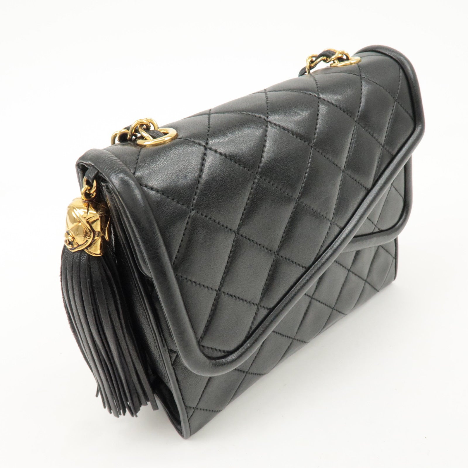 CHANEL COCO Mark Matelasse Lamb skin Chain Shoulder Bag Black Used