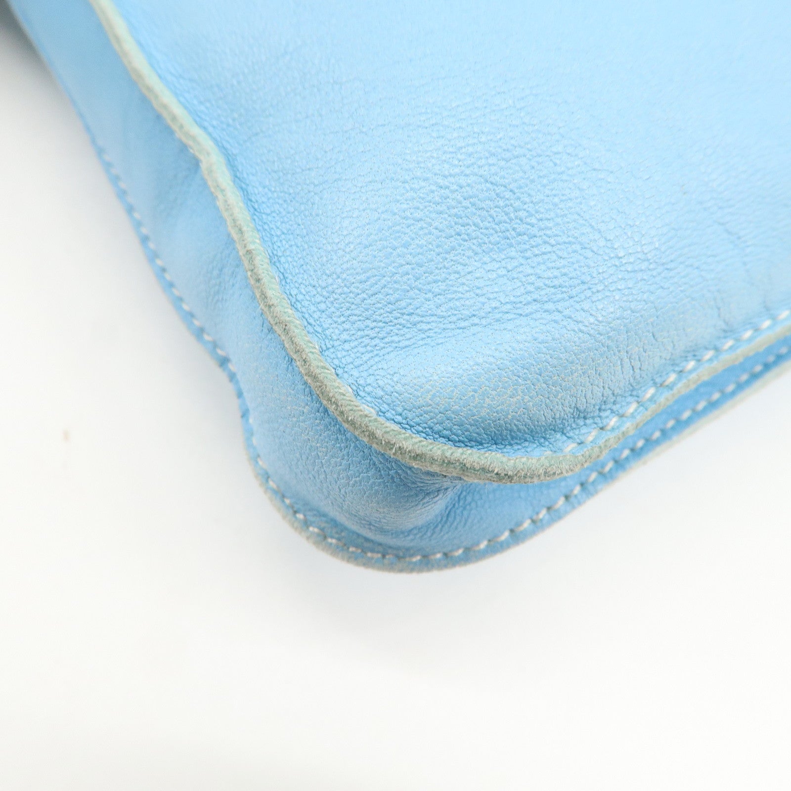 HERMES Lamb Skin Clou de Selle Shoulder Bag Crossbody Bag Blue