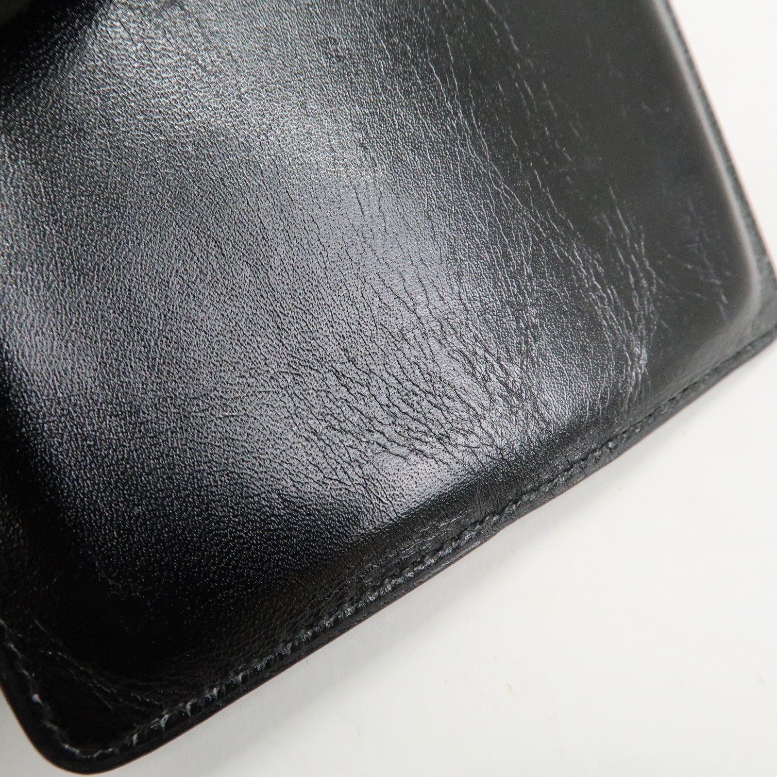 HERMES Leather □T Stamped Card Case Balck Gold Used