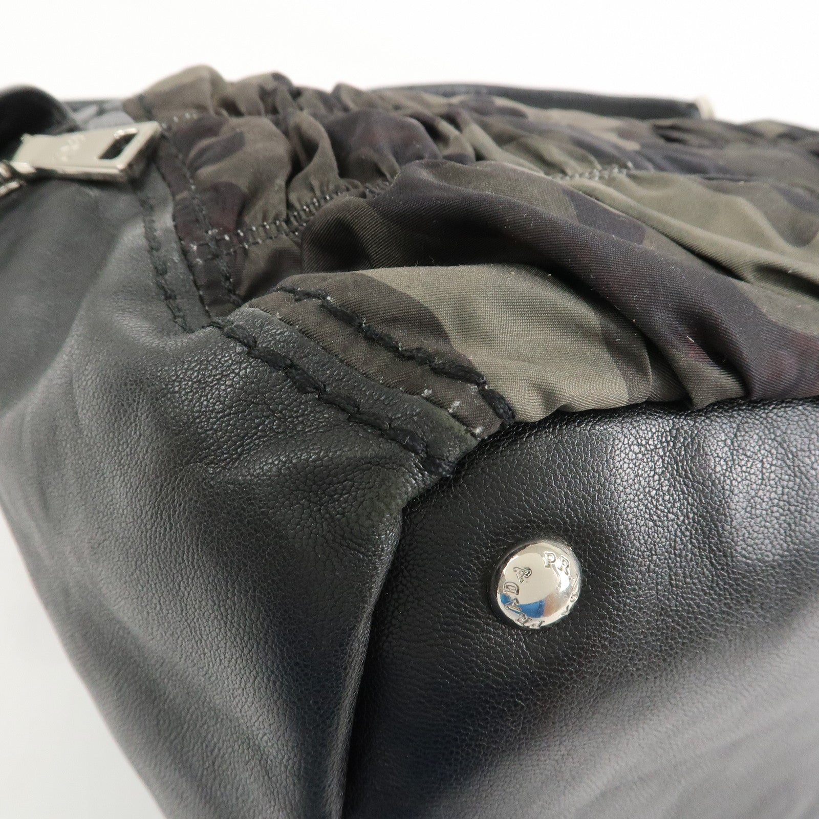 PRADA Logo Nylon Leather Gathered 2Way Shoulder Hand Bag BN4586