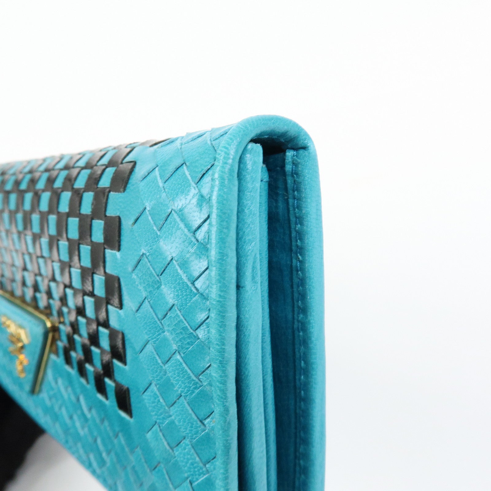 PRADA Triangle Logo Leather Long Wallet Blue Black
