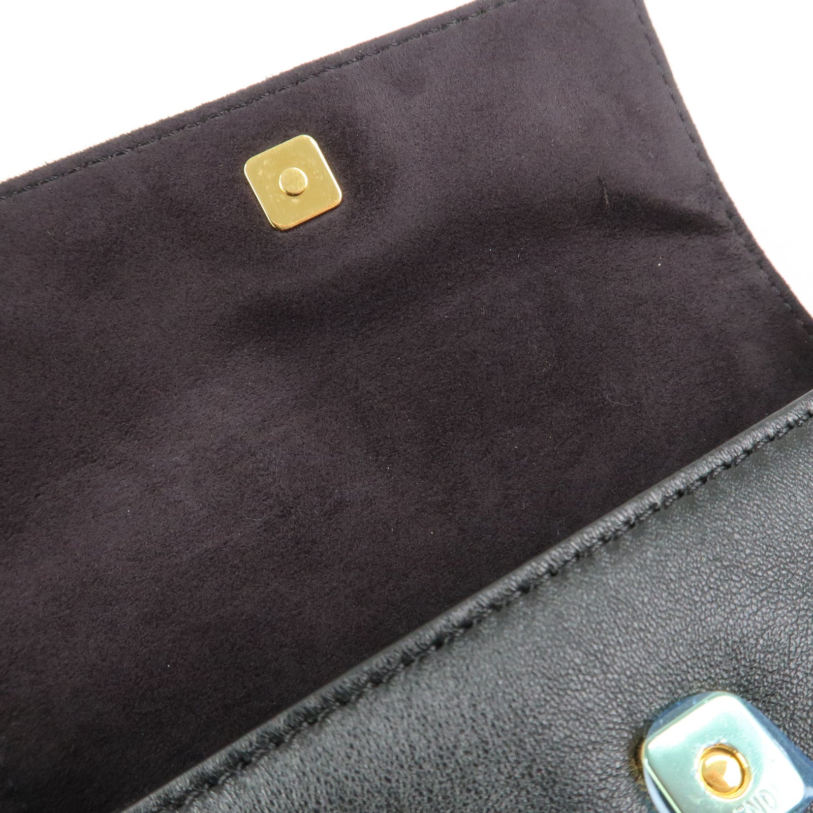 FENDI Leather Micro Baguette Shoulder Crossbody Bag Black 8M0354