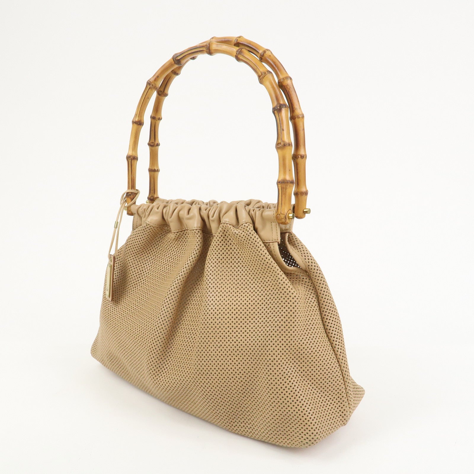 GUCCI Bamboo Leather Shoulder Bag Hand Bag Beige 92708