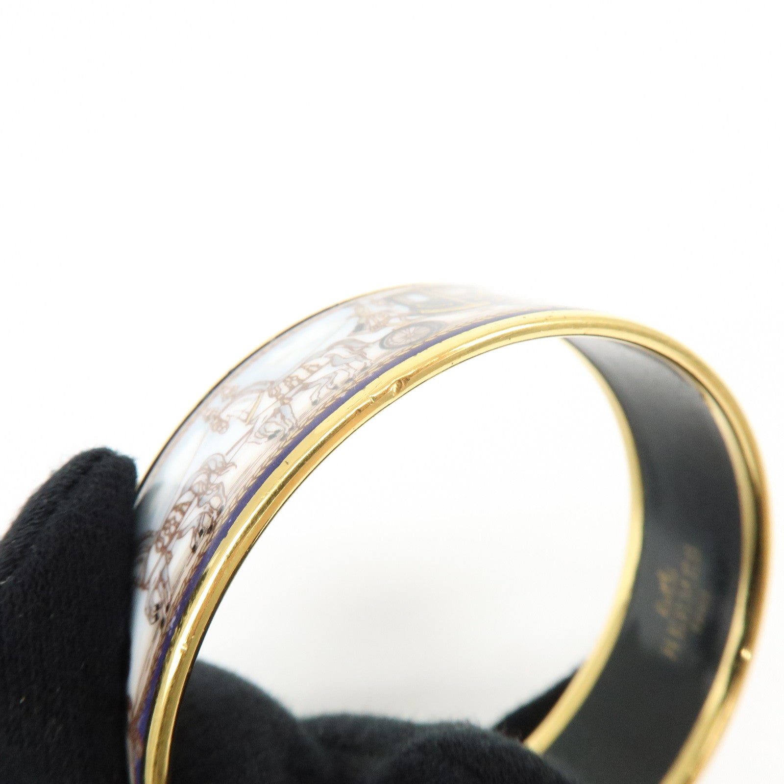 HERMES Email GM Metal Bangle Bracelet Carriage Light Blue Gold