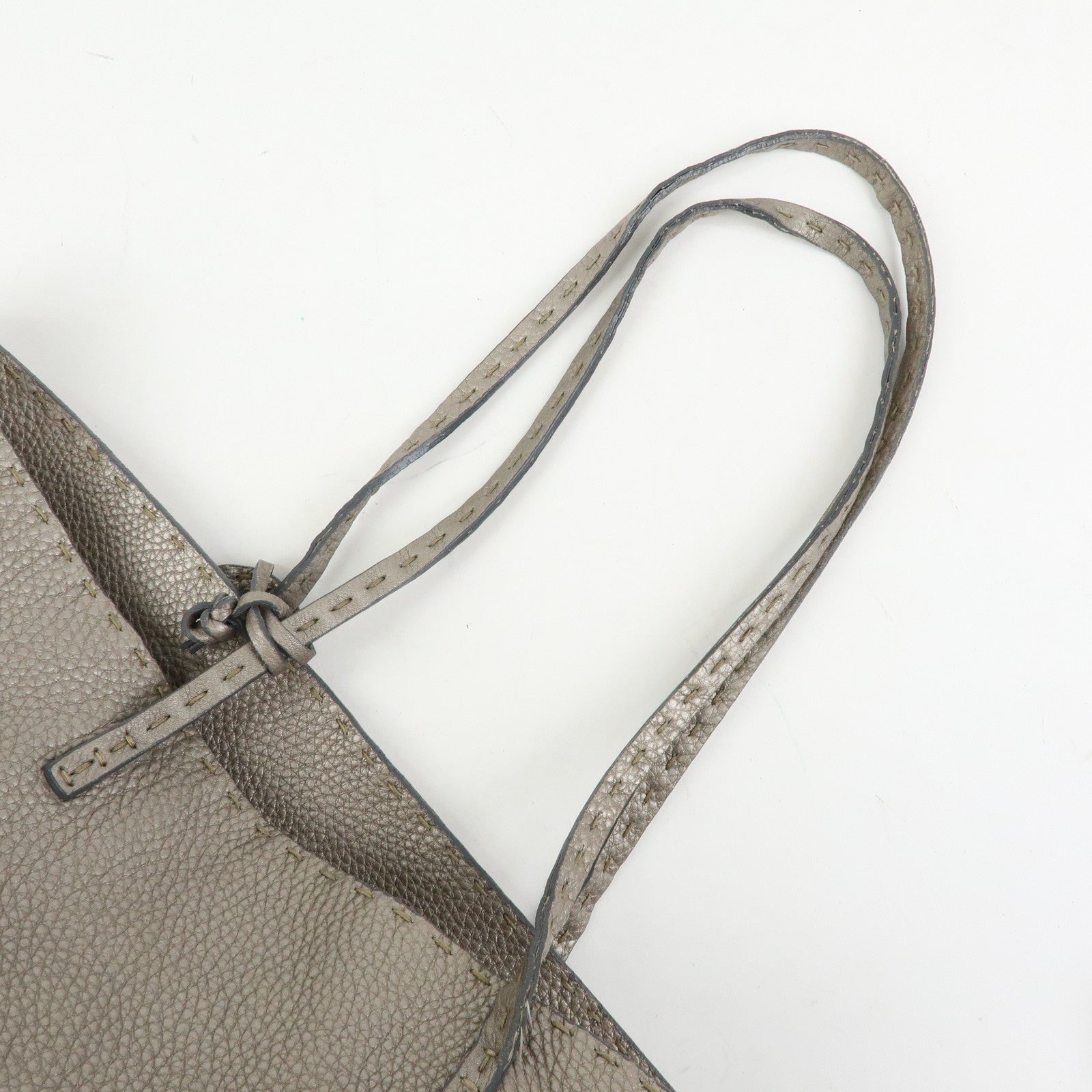 FENDI Selleria Leather Tote Bag Shoulder Bag Silver 8BH126