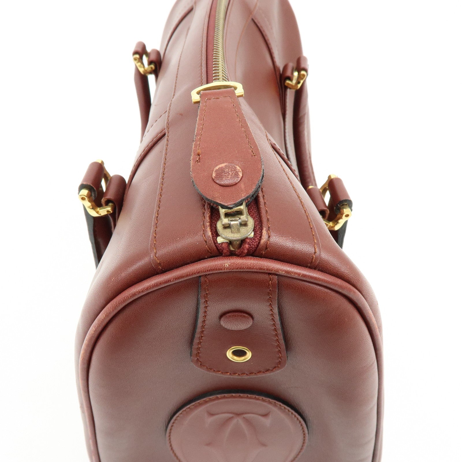 Cartier Must de Cartier Leather Boston Bag Hand Bag Bordeaux