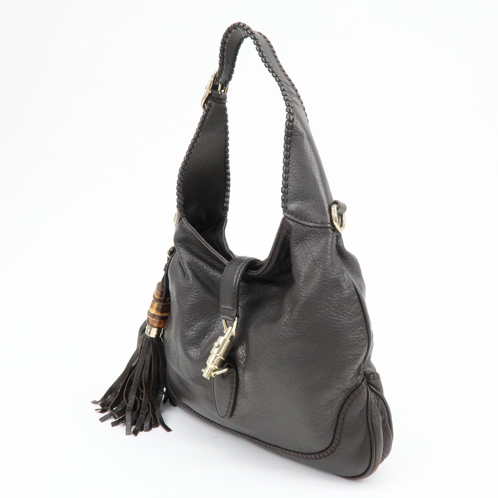 GUCCI New Jackie Leather 2Way Bag Shoulder Bag Dark Brown 219725