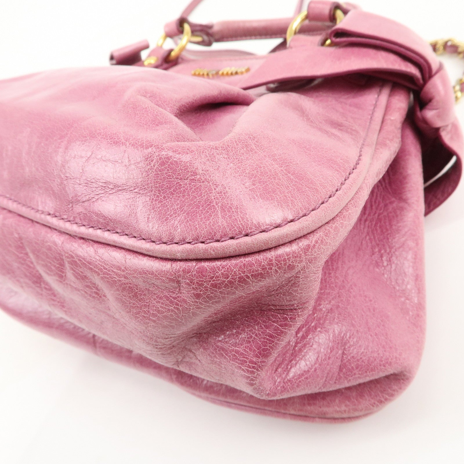 MIU MIU Leather Side Ribbon 2Way Bag Hand Bag Shoulder Bag