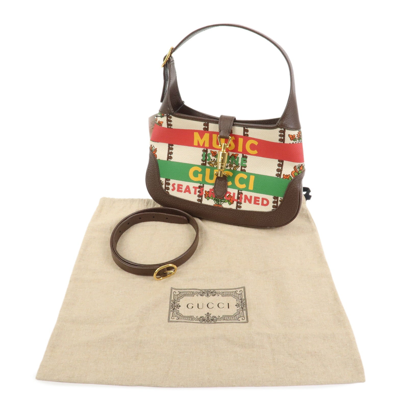 GUCCI New Jackie Canvas Leather Shoulder Bag Brown Natural 636706