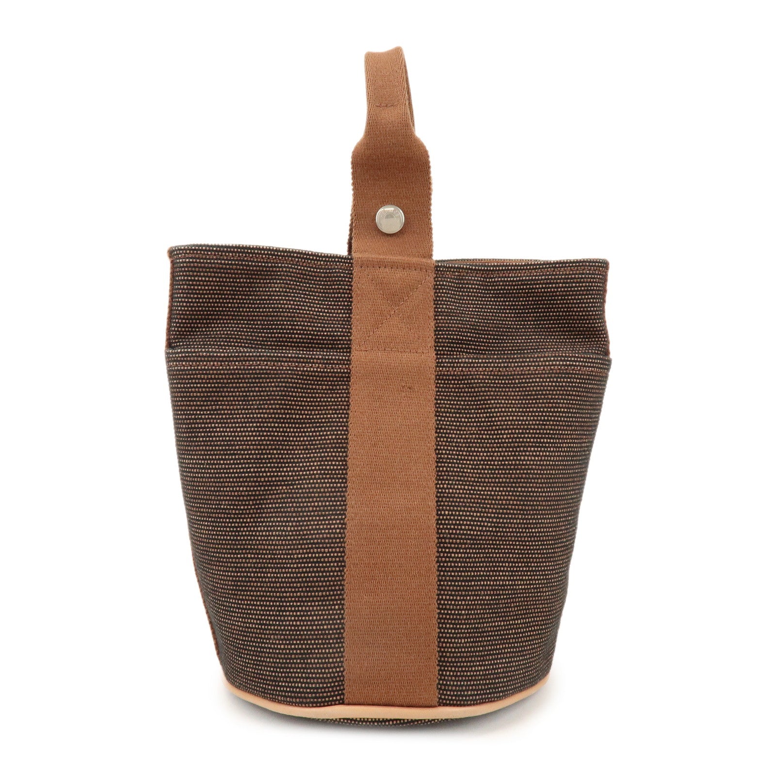 HERMES Saxe PM Canvas Leather Hand Bag Bucket Bag Brown