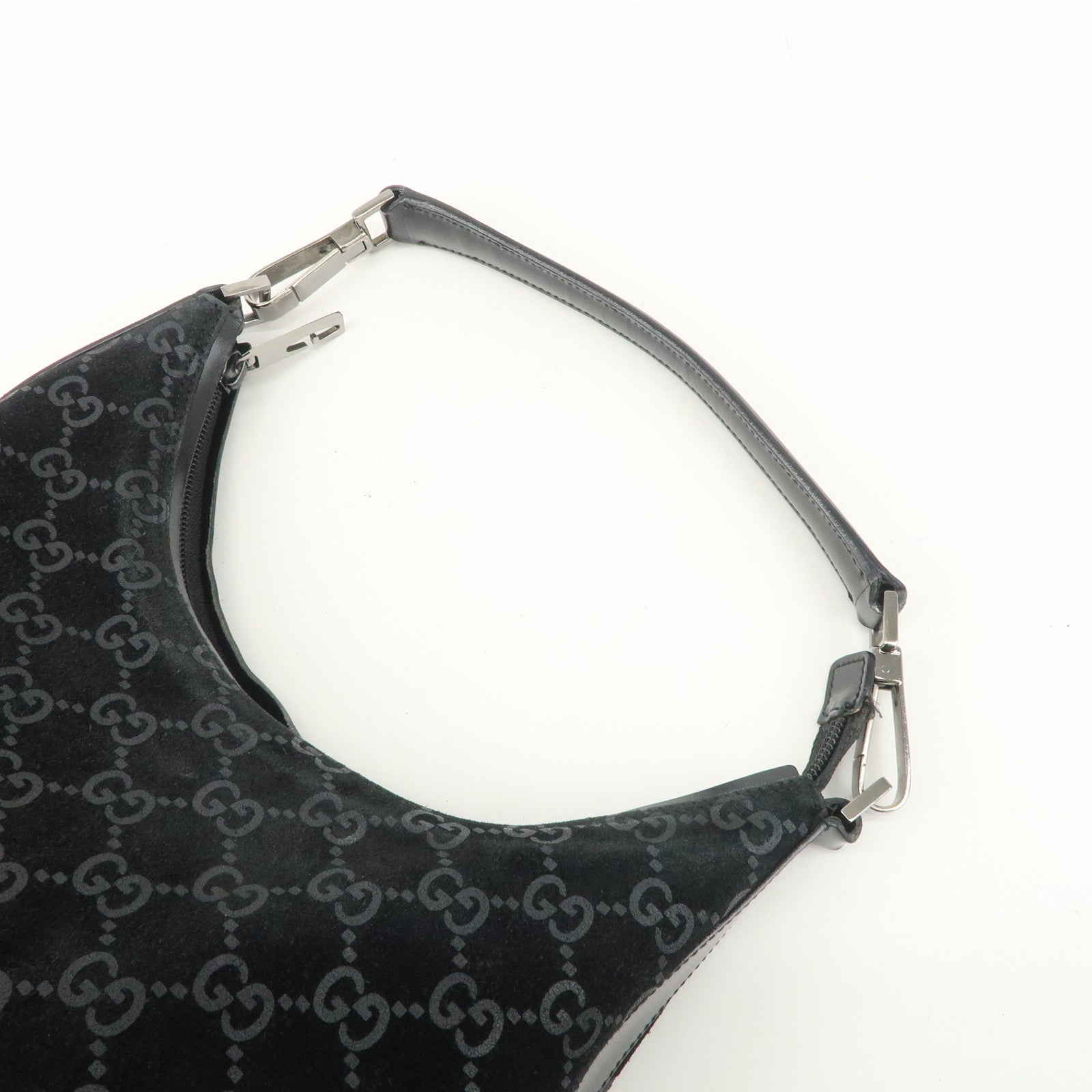 GUCCI GG Suede Leather Shoulder Bag Hand Bag Black 002.0602 Used