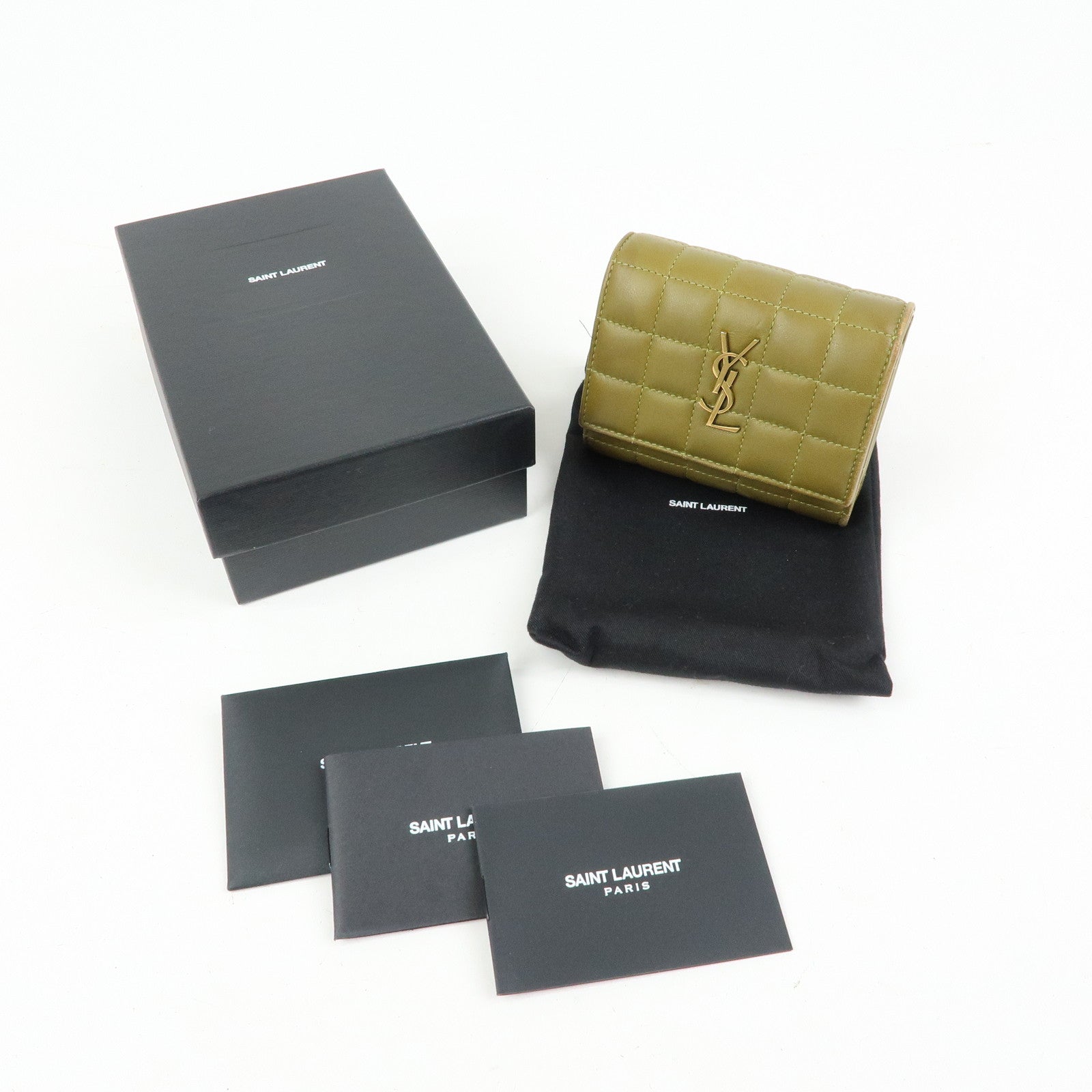 SAINT LAURENT PARIS Cassandra Leather Tri-Fold Wallet Khaki