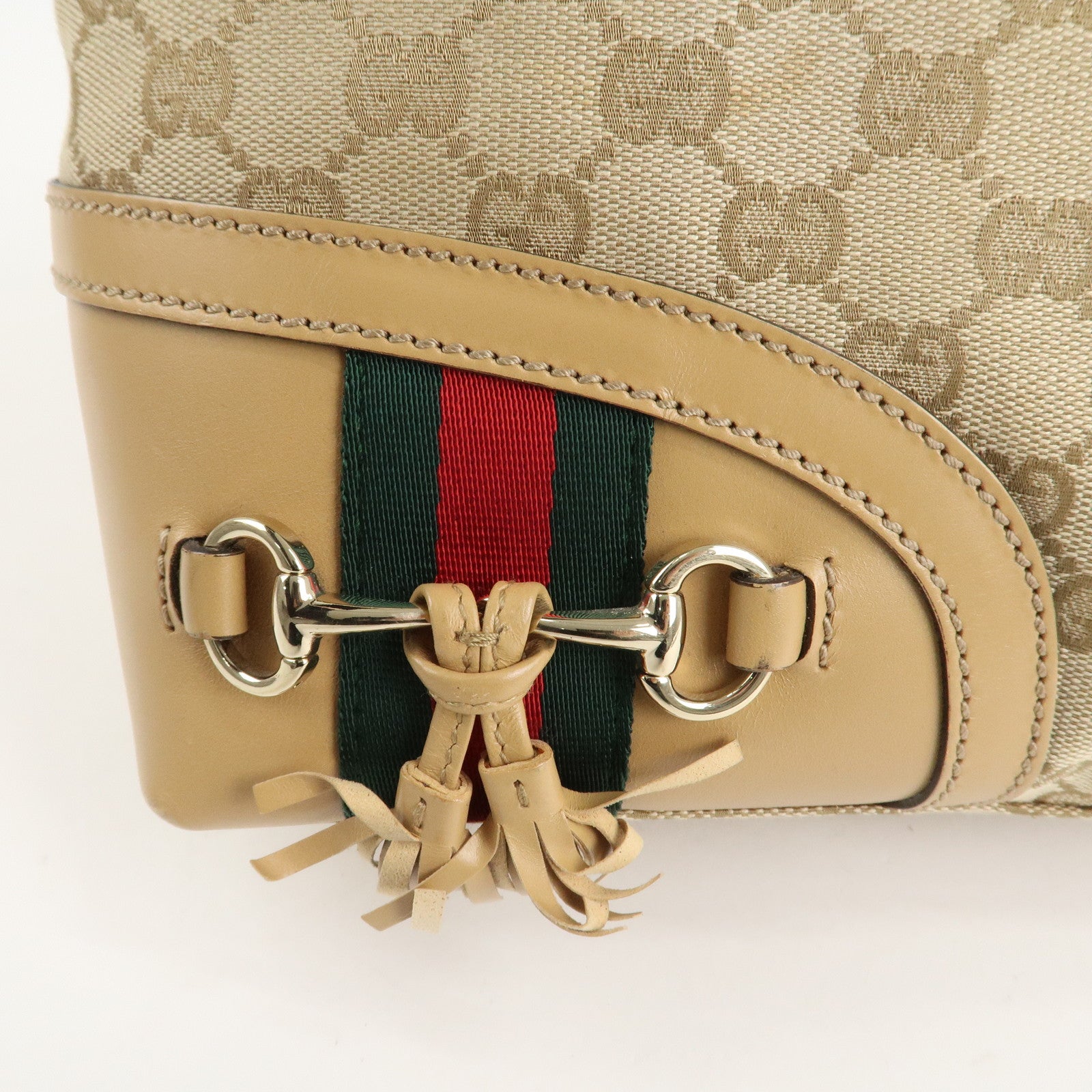 GUCCI Horsebit Sherry GG Canvas Leather Tote Bag Beige 232936 Used