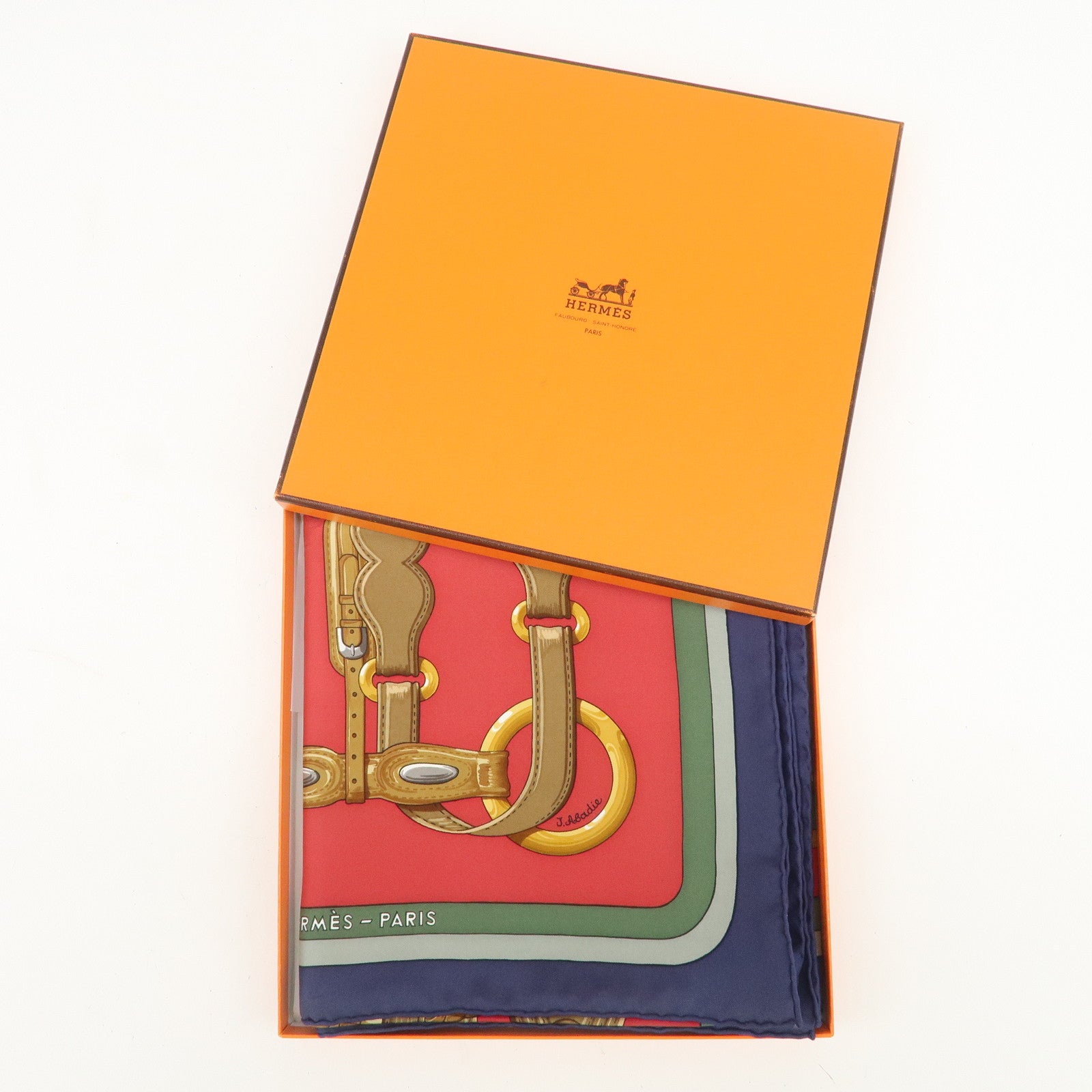 HERMES Carre 90 Silk 100% COACHING Scarf Red Multi Color