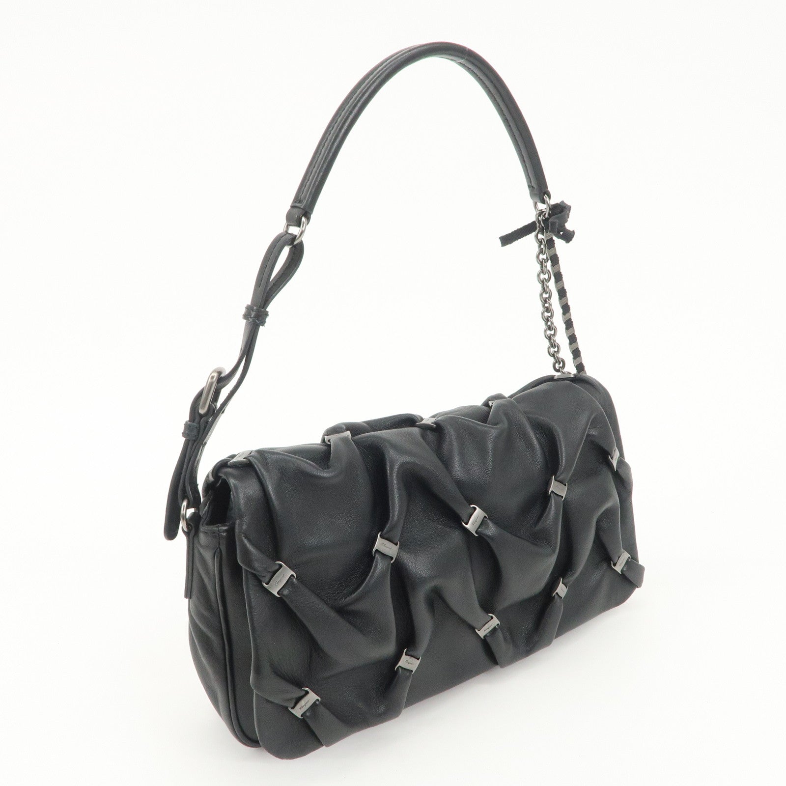 Ferragamo Mini Vara Leather Shoulder Bag Hand Bag Black
