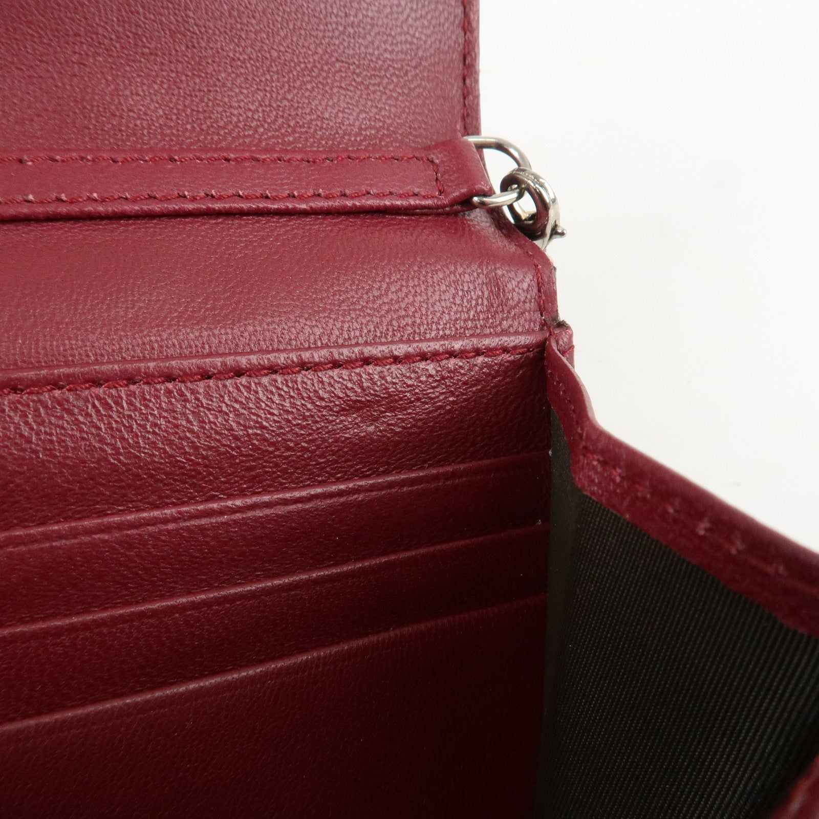 Christian Dior Lady Dior Cannage Patent Leather Chain Wallet Bordeaux Used