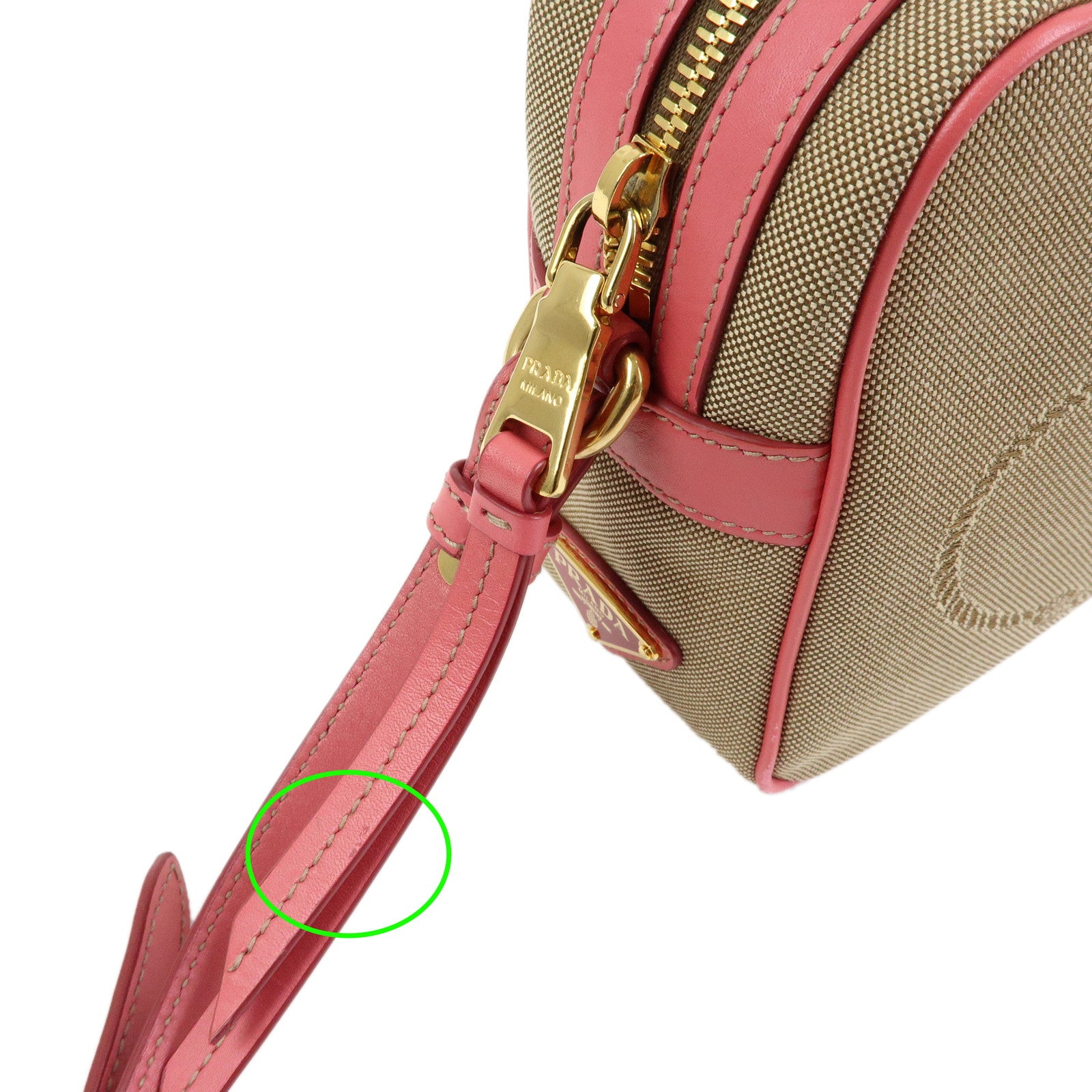 PRADA Triangle Logo Jacquard Leather Shoulder Bag Beige Pink 1BH089