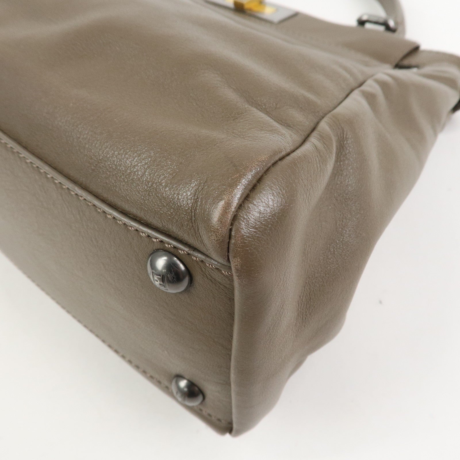 FENDI Leather Peekaboo 2Way Shoulder Bag Hand Bag Brown 8BN226