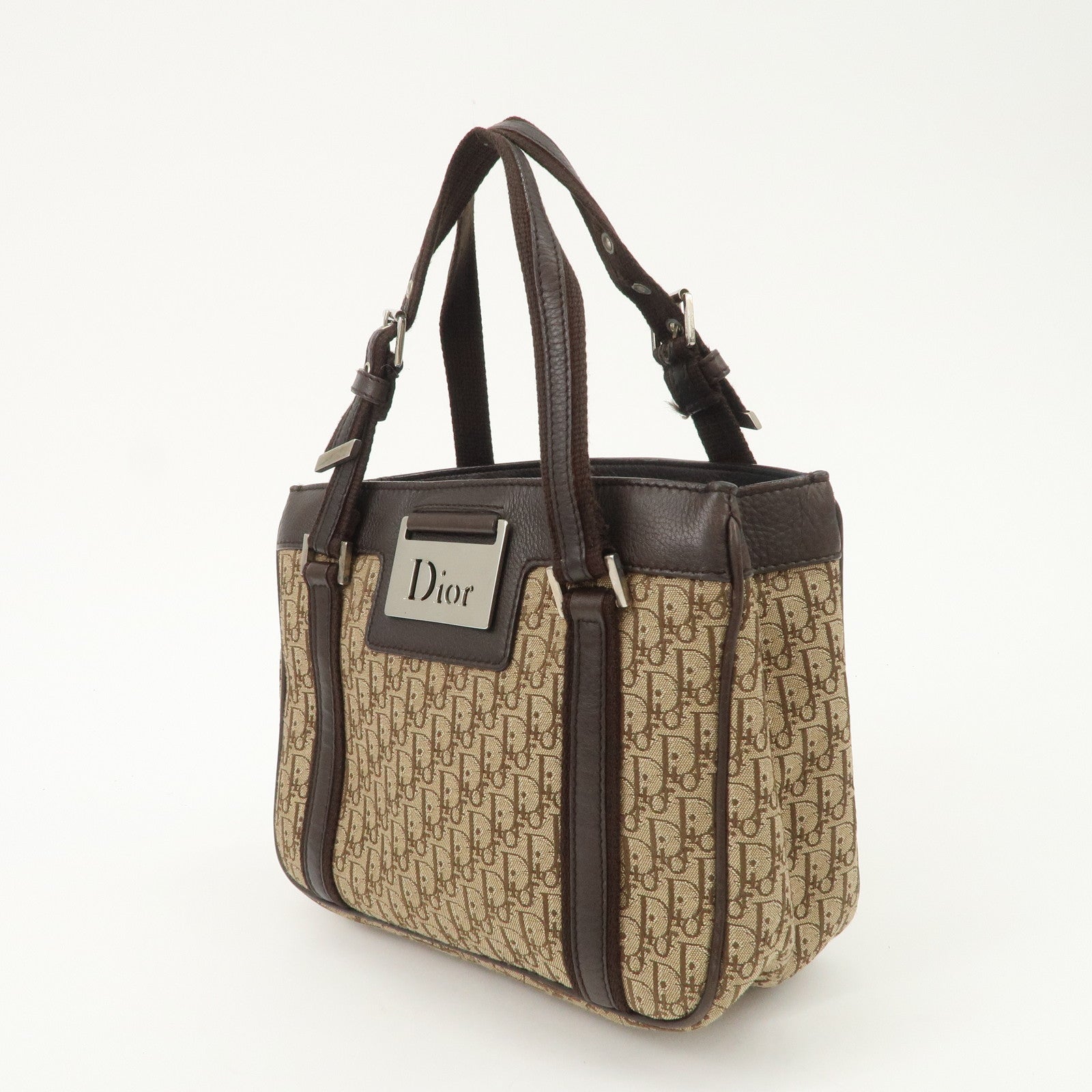 Christian Dior Trotter Leather Canvas Hand Bag Brown Used