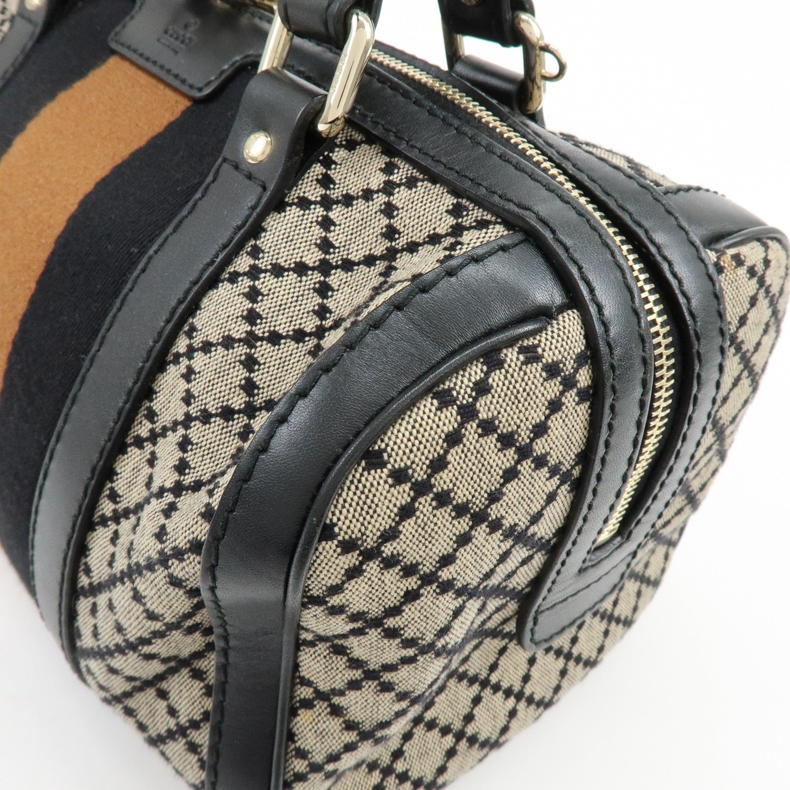 GUCCI Diamante Sherry Canvas Leather 2Way Boston Bag Beige 269876