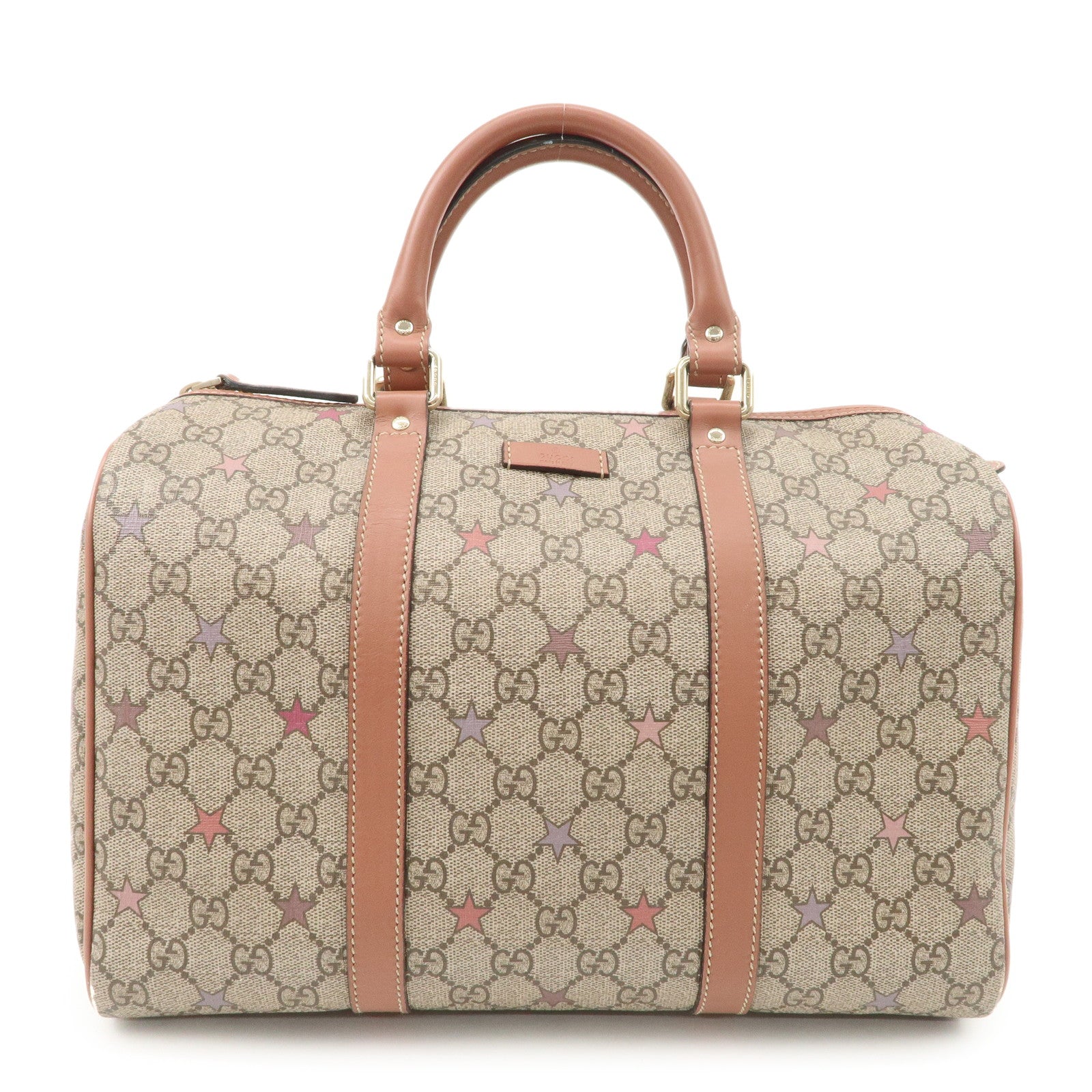 GUCCI GG Supreme Leather Boston Bag Beige Brown Star 193603