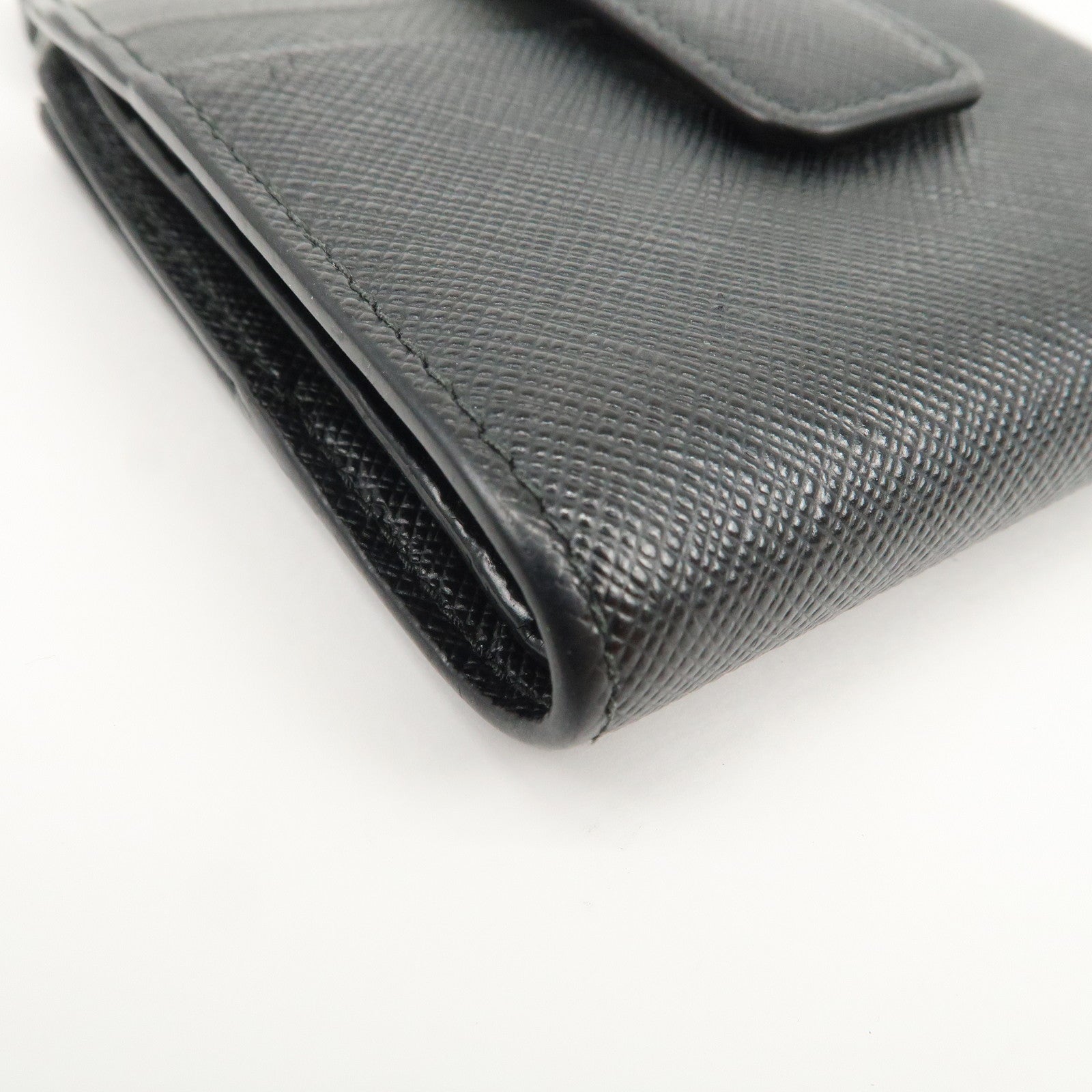 PRADA Logo Saffiano Leather Compact Wallet Black 2MC066