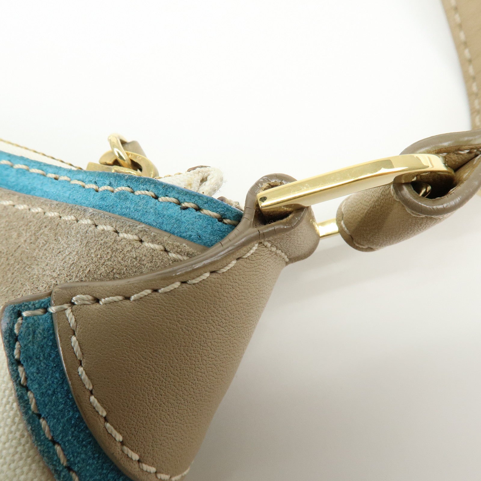 LOEWE Anagram Canvas Suede Leather Shoulder Bag 160th Beige Blue