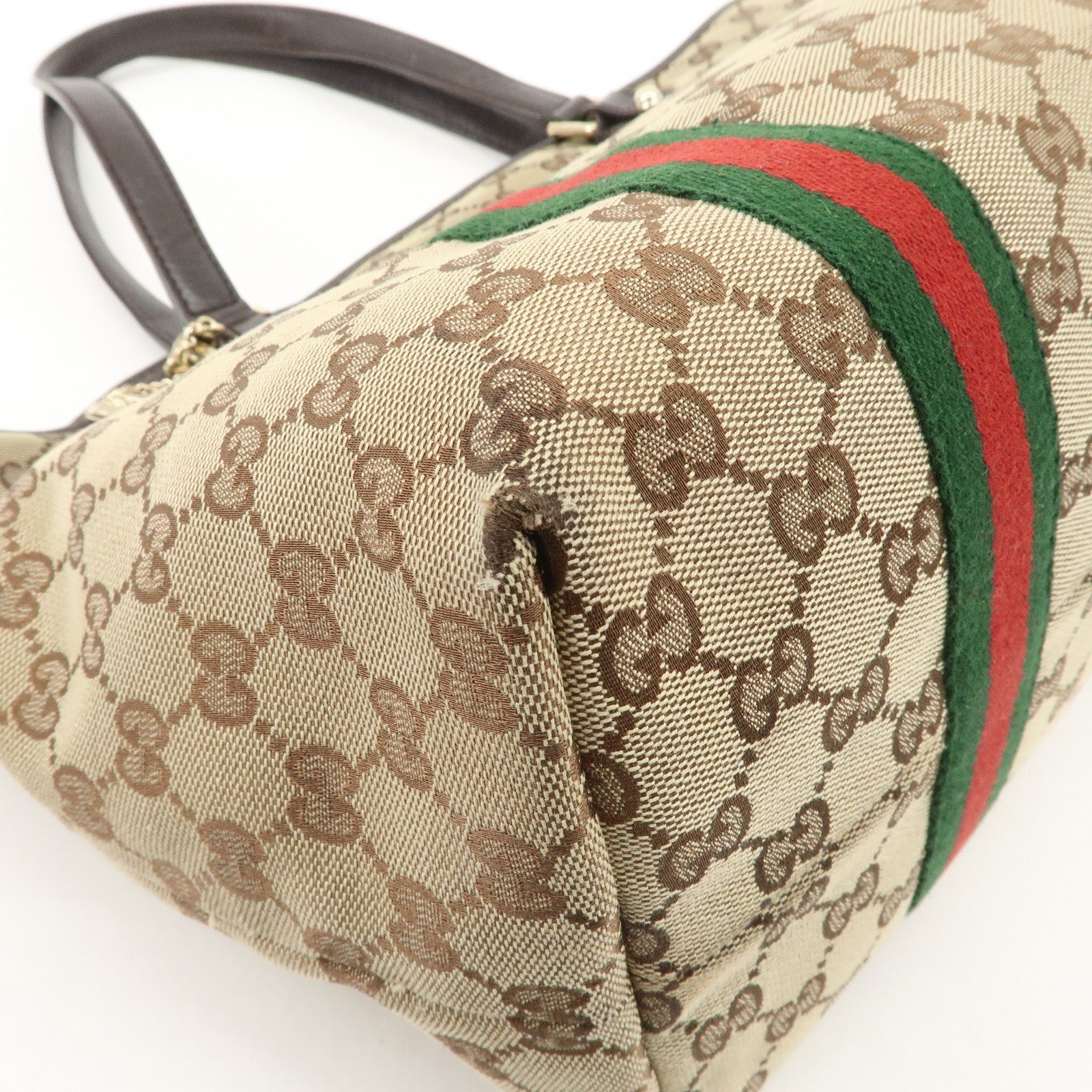 GUCCI Sherry GG Canvas Leather Tote Bag Beige Brown 139260 Used