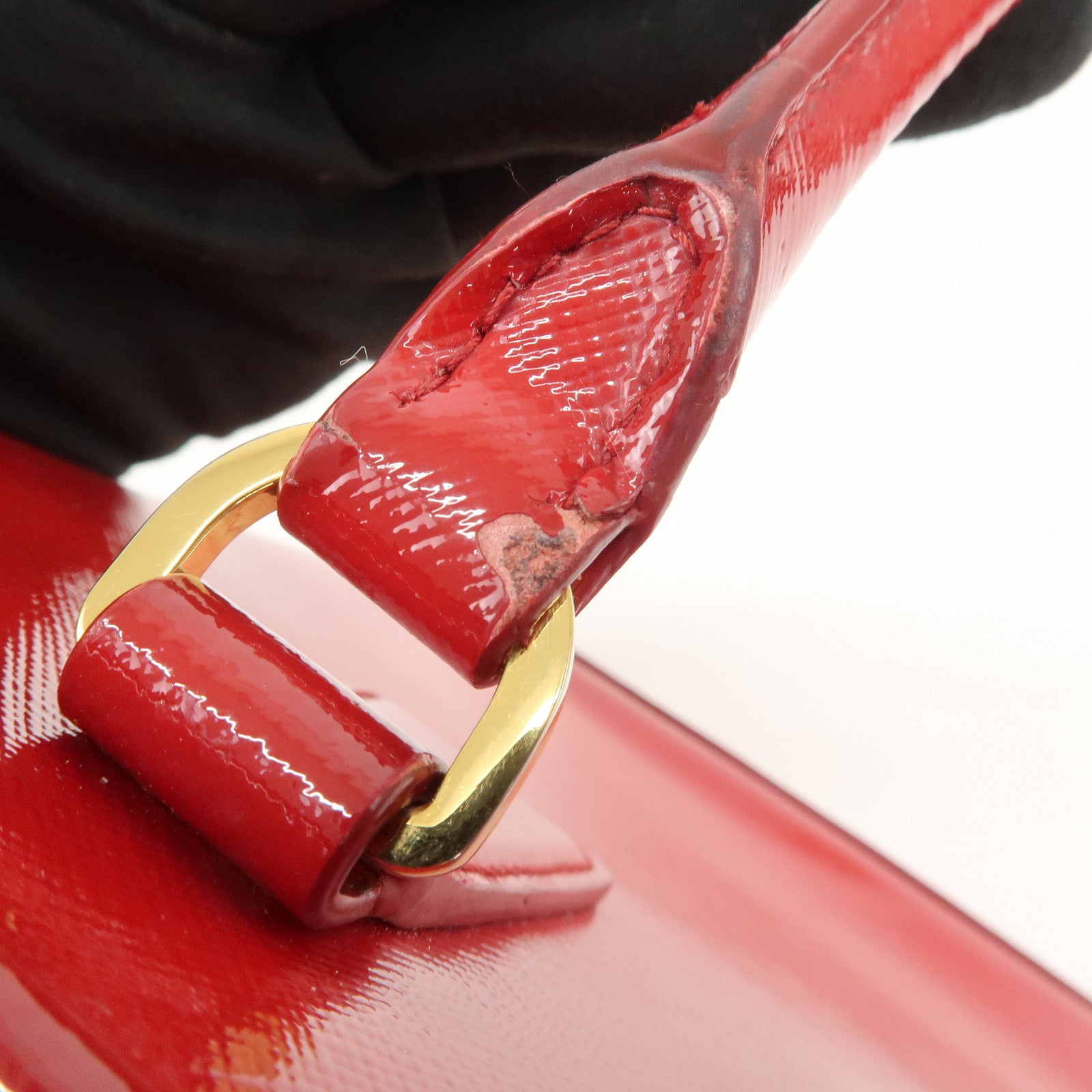 PRADA Triangle Logo Patent Leather 2WAY Bag Hand Bag Red BN2567